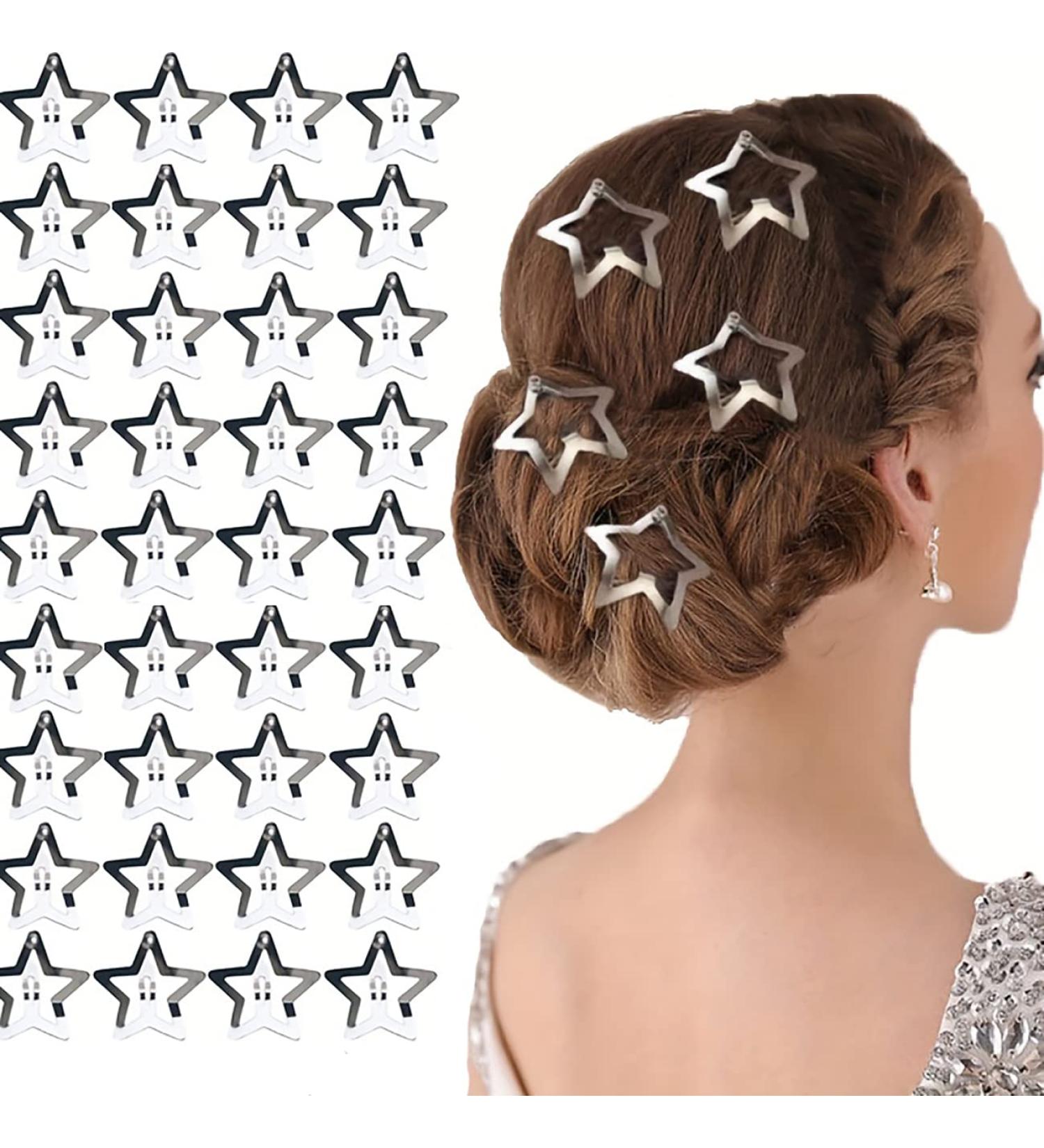 100 Silver Metal Star Snap Hair Clips | Non-Slip Hair Barrettes for Girls & Women | Cute Hollow Star Design - Buy Online on GoSupps.com