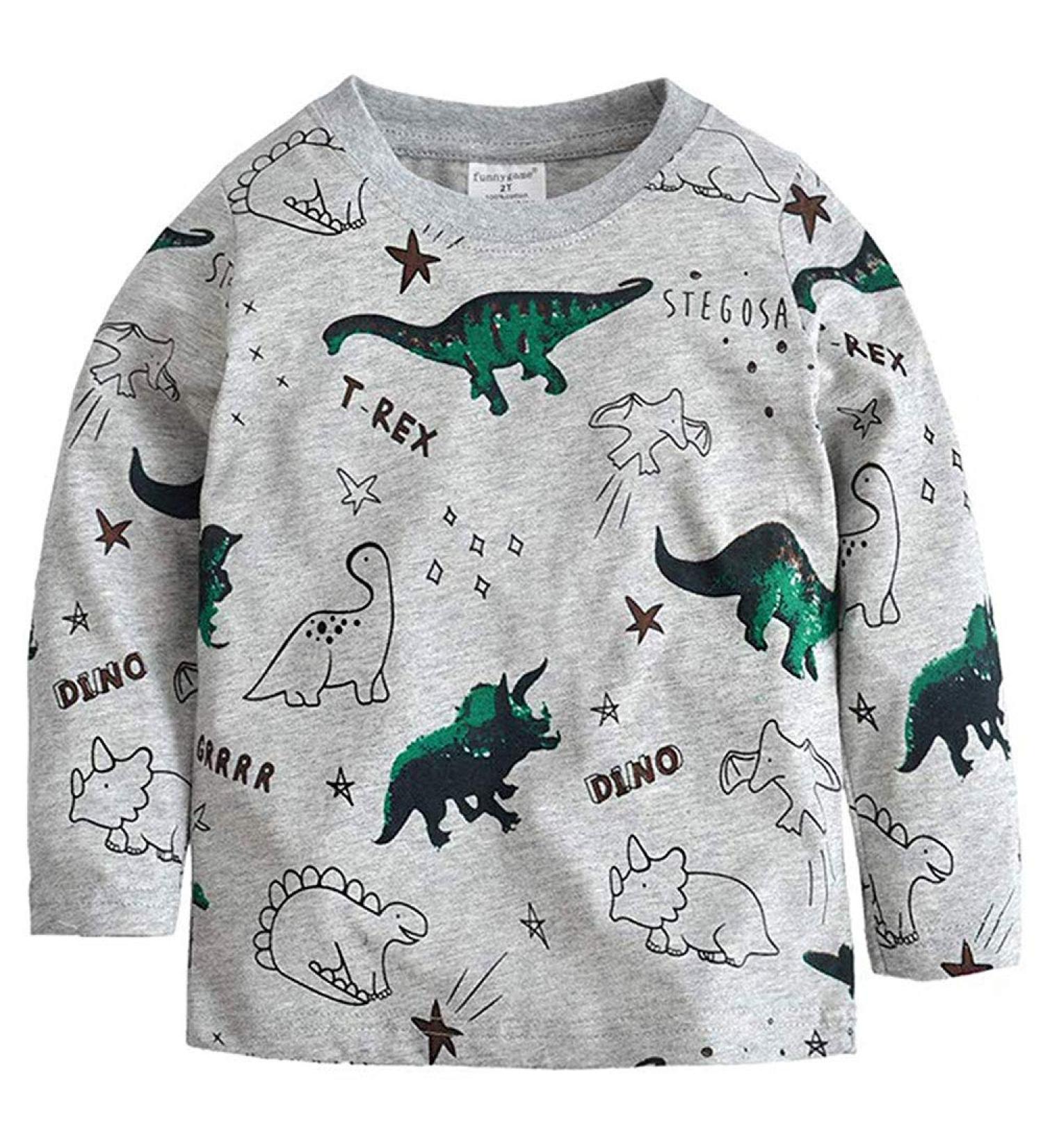 Kids Dinosaur Sweatshirt | Long Sleeve Cotton Jumper for Boys and Girls | Toddler Pullover Tee | Baby Clothes 1-8 Years | Grey | Size 2-3 Years - Buy Online on GoSupps.com