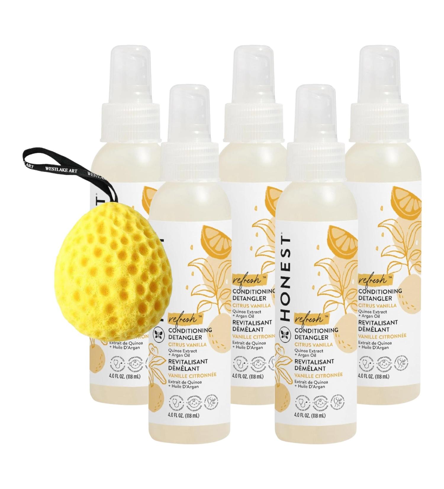 Buy The Honest Company Detangler Conditioner 4 Oz - Hypoallergenic Tear-Free Citrus Vanilla Hair Care Silky & Manageable - Bundle with Bath Sponge (Pack of 5) - International Shipping Available - Buy Online on GoSupps.com