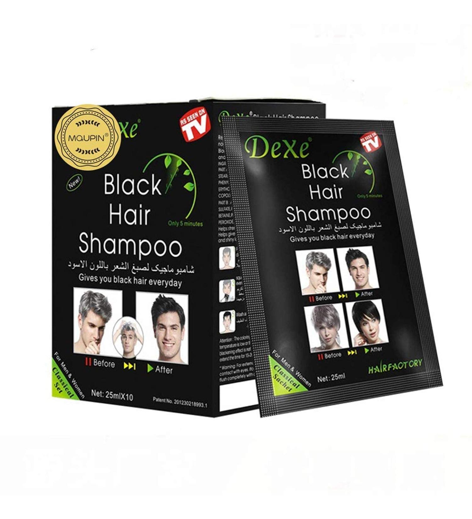 MQUPIN Instant Hair Dye Shampoo for Men and Women - 10 Pcs Black - Natural Ingredients - Lasts 30 Days - Easy to Use 2-in-1 Hair Color - Buy Online on GoSupps.com