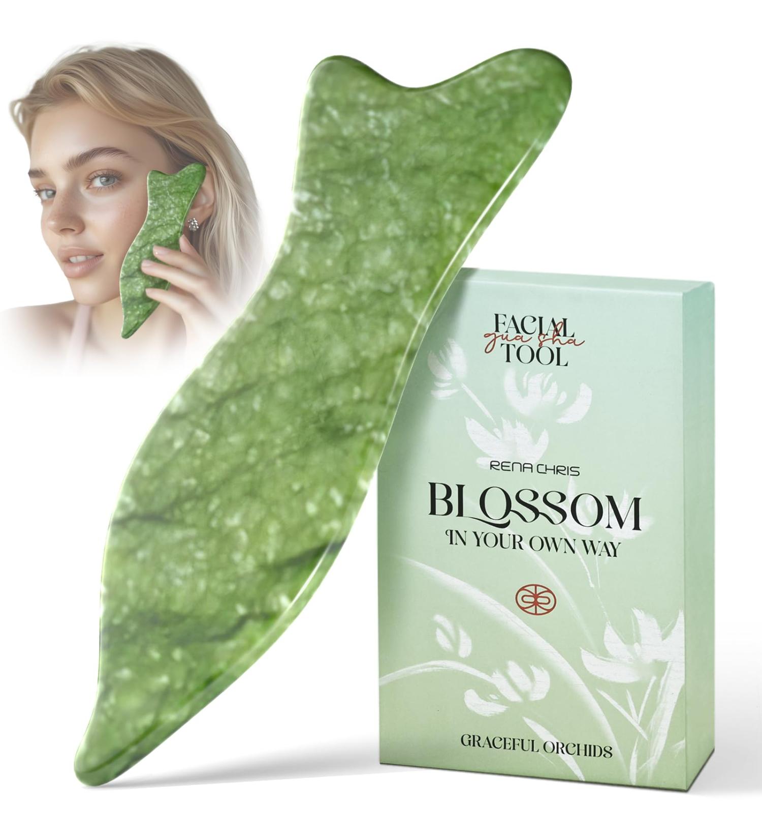 Rena Chris Gua Sha Facial Tools - Jade Stone Massage for Jawline Sculpting Puffiness Reduction & Acupressure | Complete Skin Care Tool with User Manual - Buy Online on GoSupps.com