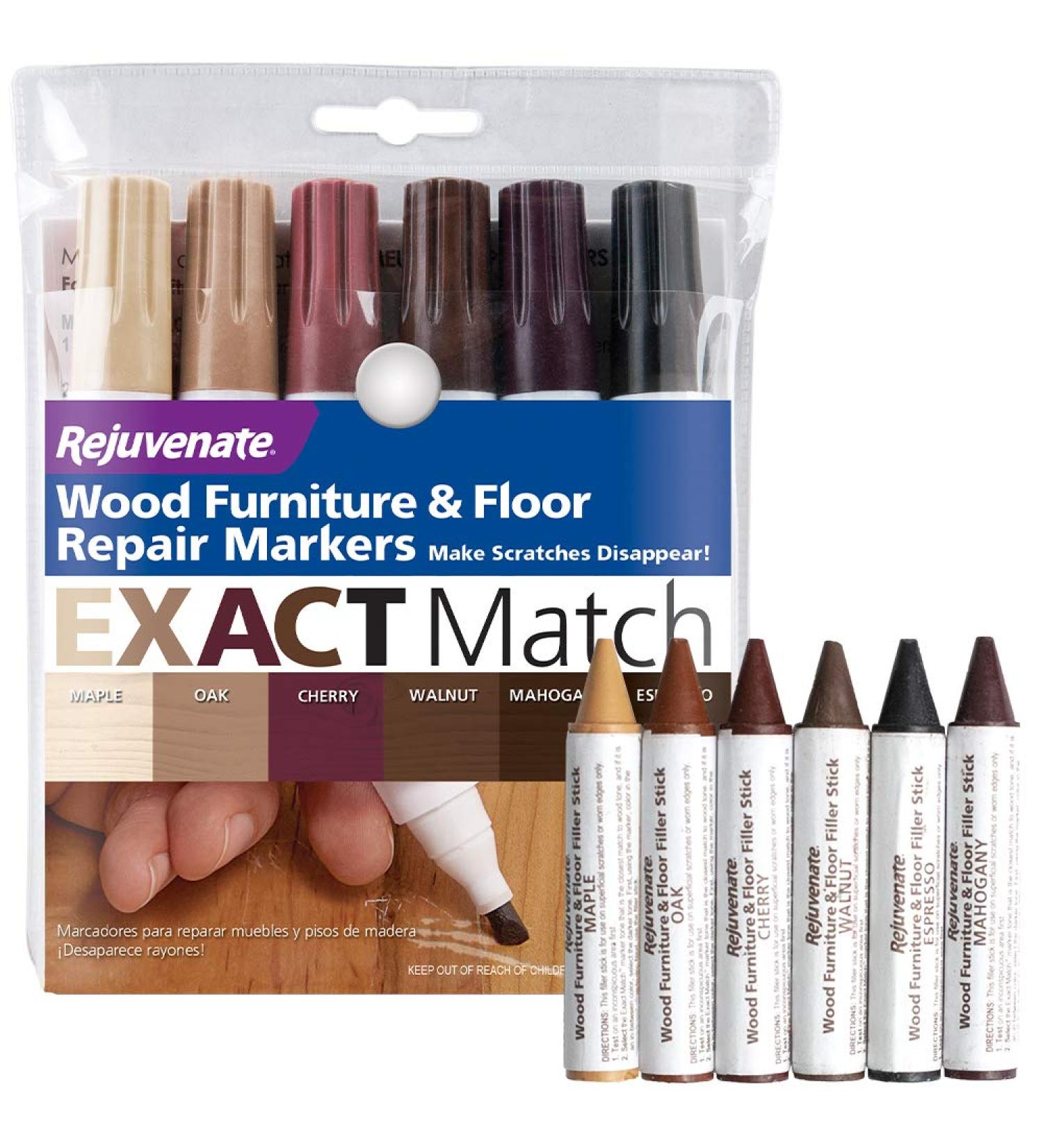Rejuvenate Wood Furniture & Floor Repair Markers - 6 Colors for Scratches | Maple Oak Cherry Walnut Mahogany Espresso & Crayon Set - Buy Online on GoSupps.com