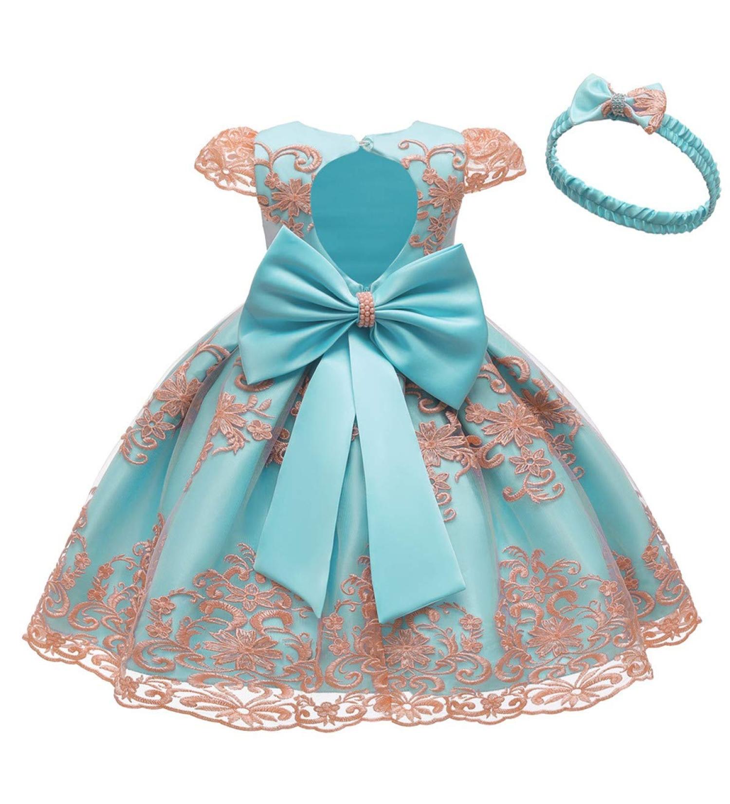 MYRISAM Flower Girls Lace Tutu Dress with Headwear | 0-3 Months Blue - Buy Online on GoSupps.com