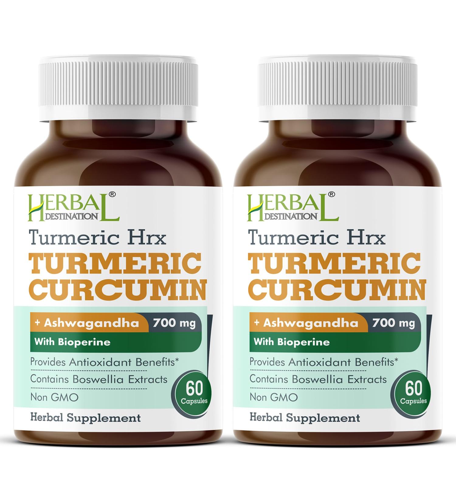 Herbal Destination Turmeric Supplement Hrx - 60 Capsules (Pack of 2) - Turmeric Curcumin Boswellia Curcuma & Black Pepper Extract - Buy Online on GoSupps.com