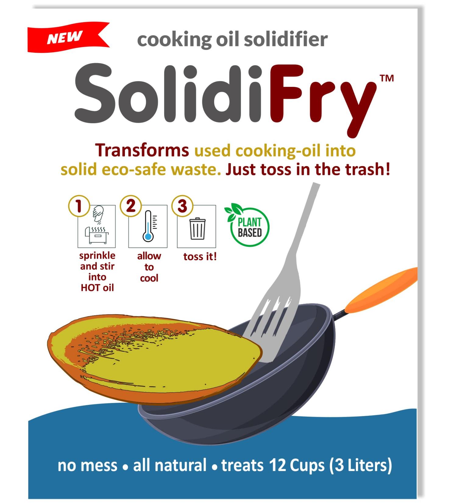 SolidiFry - 100% Plant-Based Cooking Oil Solidifier Powder - Dispose of Cooking Oil Easily - Solidifies up to 12 Cups - Eco-Friendly Solution - Buy Online on GoSupps.com