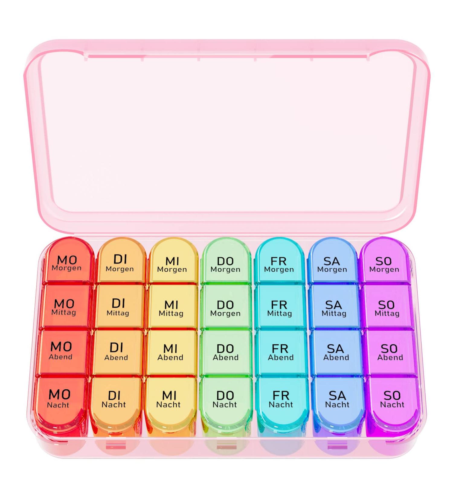 7-Day Pill Organizer with 4 Compartments - Portable Medication Box for Tablets - Removable Pink Storage - Perfect for Daily Medication Management - Buy Online on GoSupps.com