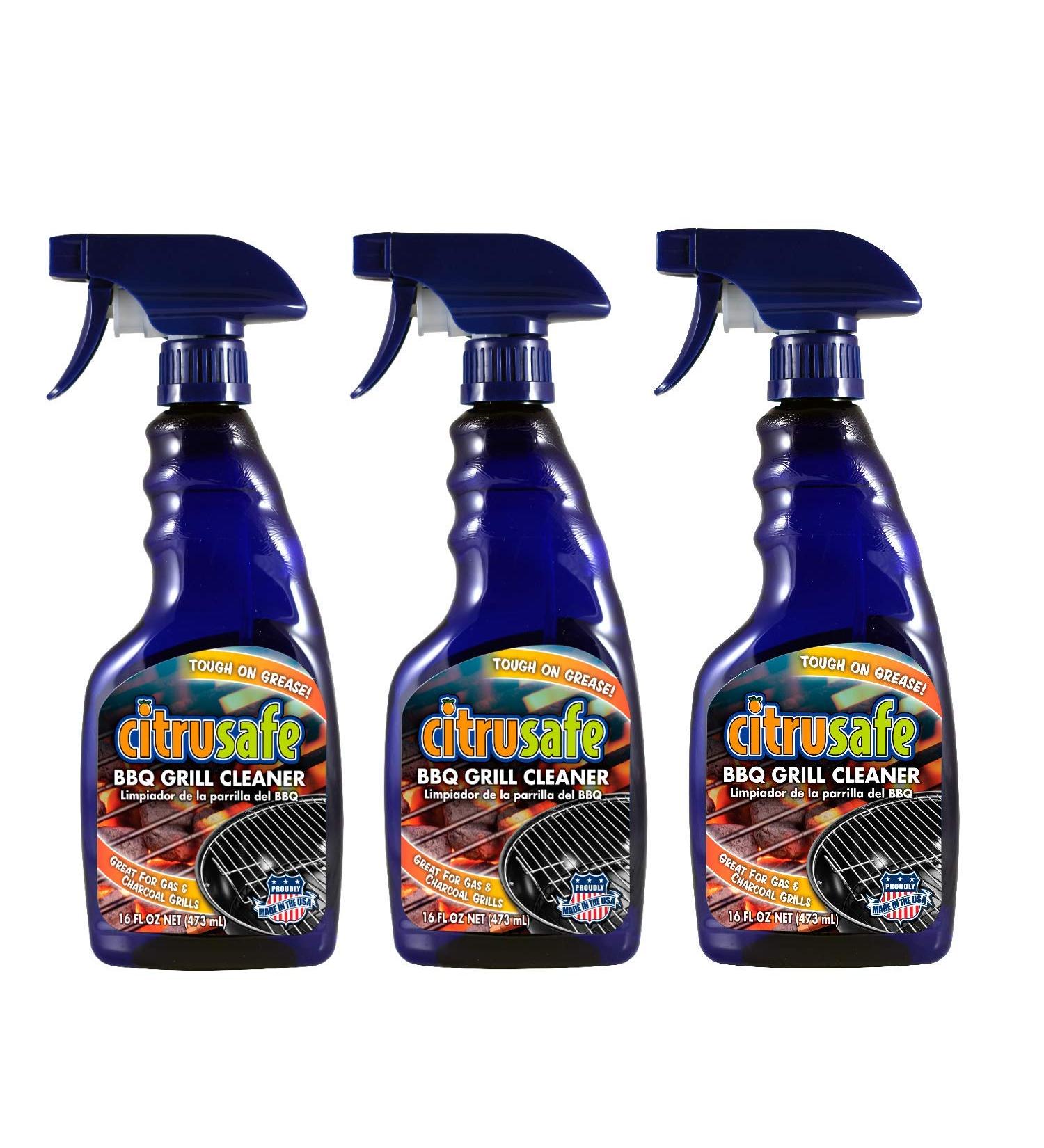 CitruSafe 16 Fl Oz BBQ Grill Cleaner Three Pack (48 Fl Oz Total) - Cleans Burnt Food and Grease from Grill Grates - Great for Gas and Charcoal Grills
