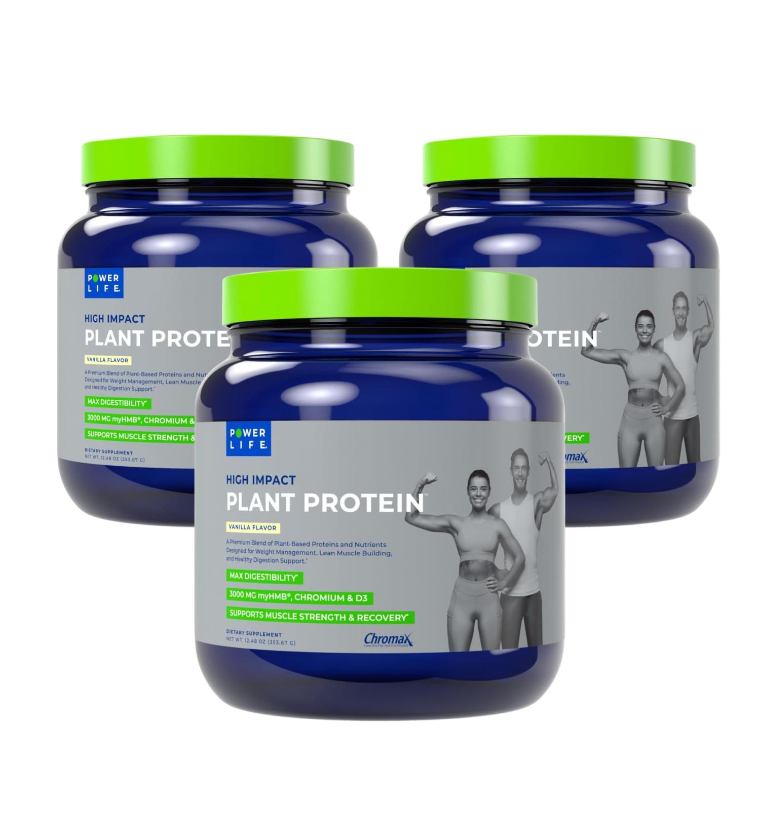 POWERLIFE High Impact Plant Protein Powder with 3000 MG of HMB Plant-Based No Sugar Added Vegan Keto Friendly Non-GMO (Vanilla - New Formula) - 3 Pack - Buy Online on GoSupps.com