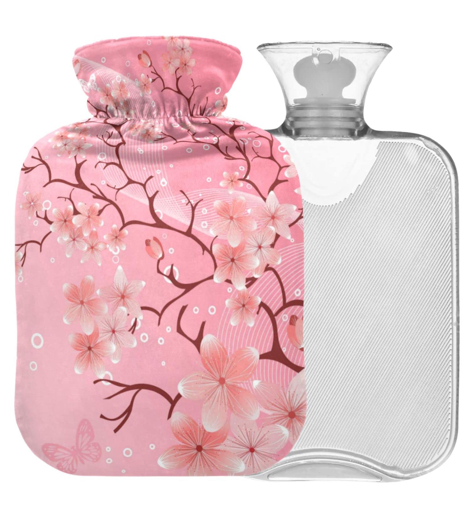 NAANLE 2L Transparent Hot Water Bottle - Japanese Cherry Blossom Design for Menstrual Cramps & Pain Relief | Ideal Heat & Cold Therapy - Buy Online on GoSupps.com