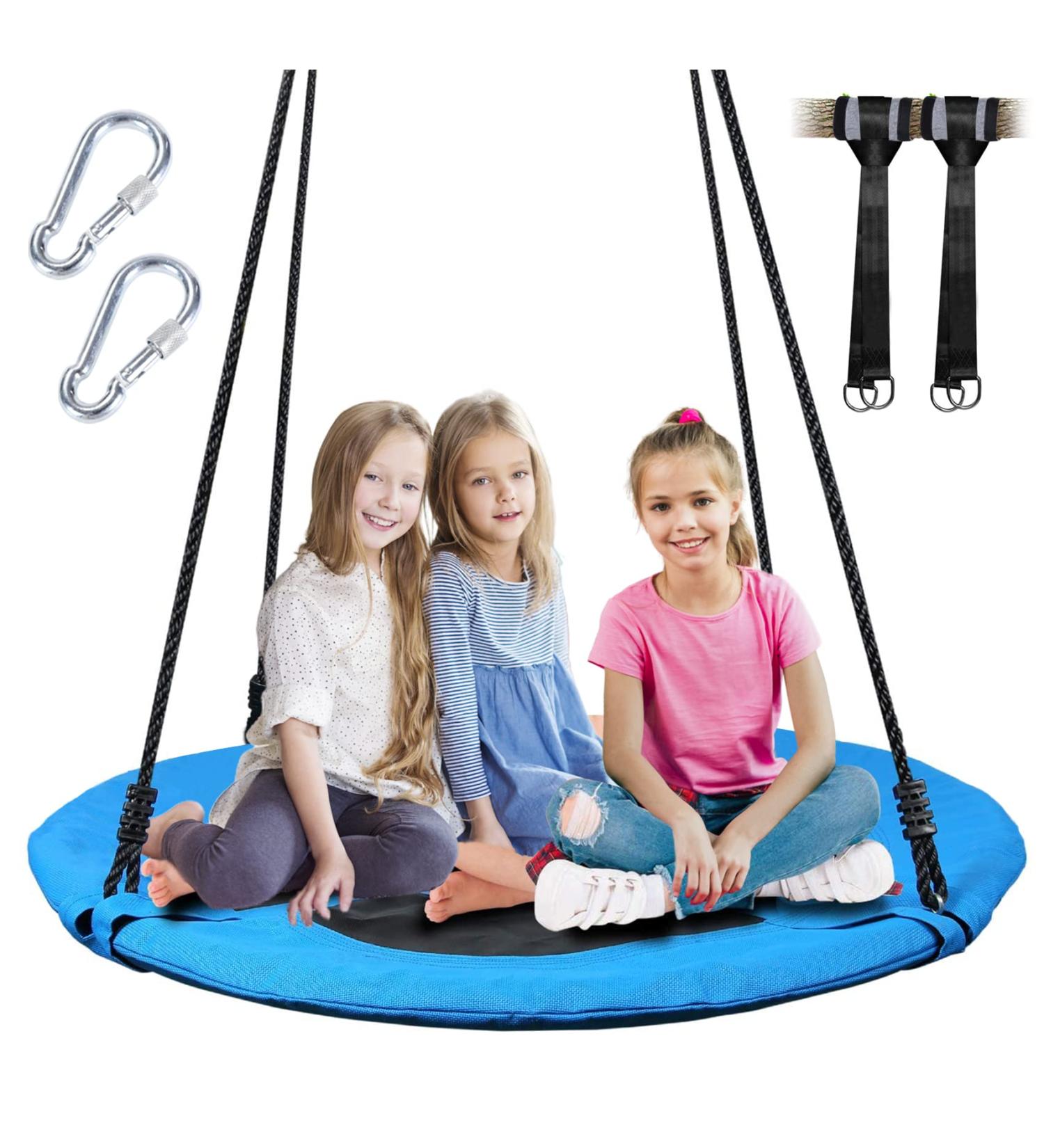 40 Inch Saucer Tree Swing for Kids | Includes Hanging Straps Kit and Tree Protector | Adjustable Straps | Outdoor Blue - Buy Online on GoSupps.com
