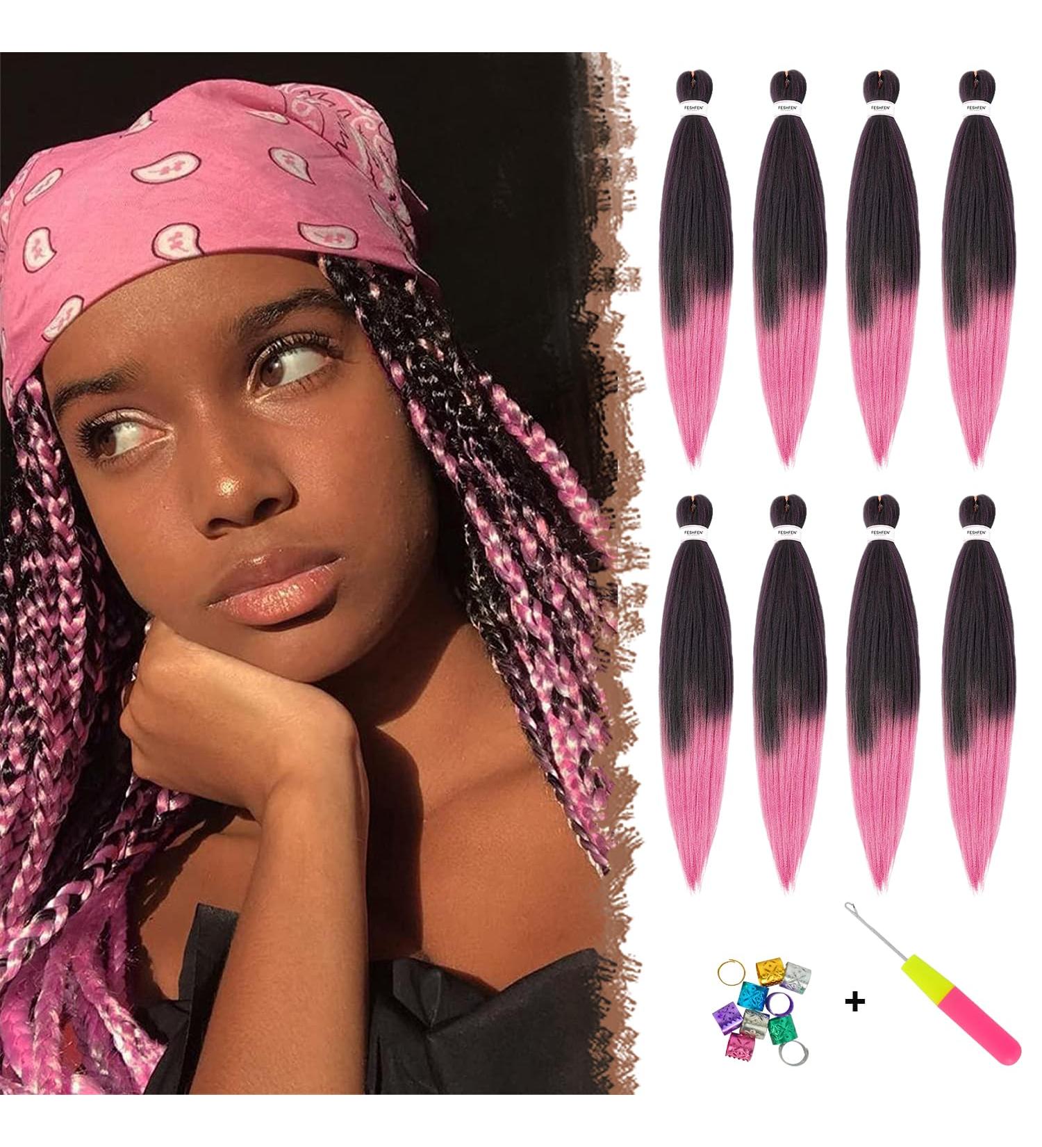 Feshfen Pre Stretched Extension Hair for Braids - 65 cm 8 Pack Yaki Texture Synthetic Hair - Black to Pink Color Options - Buy Online on GoSupps.com