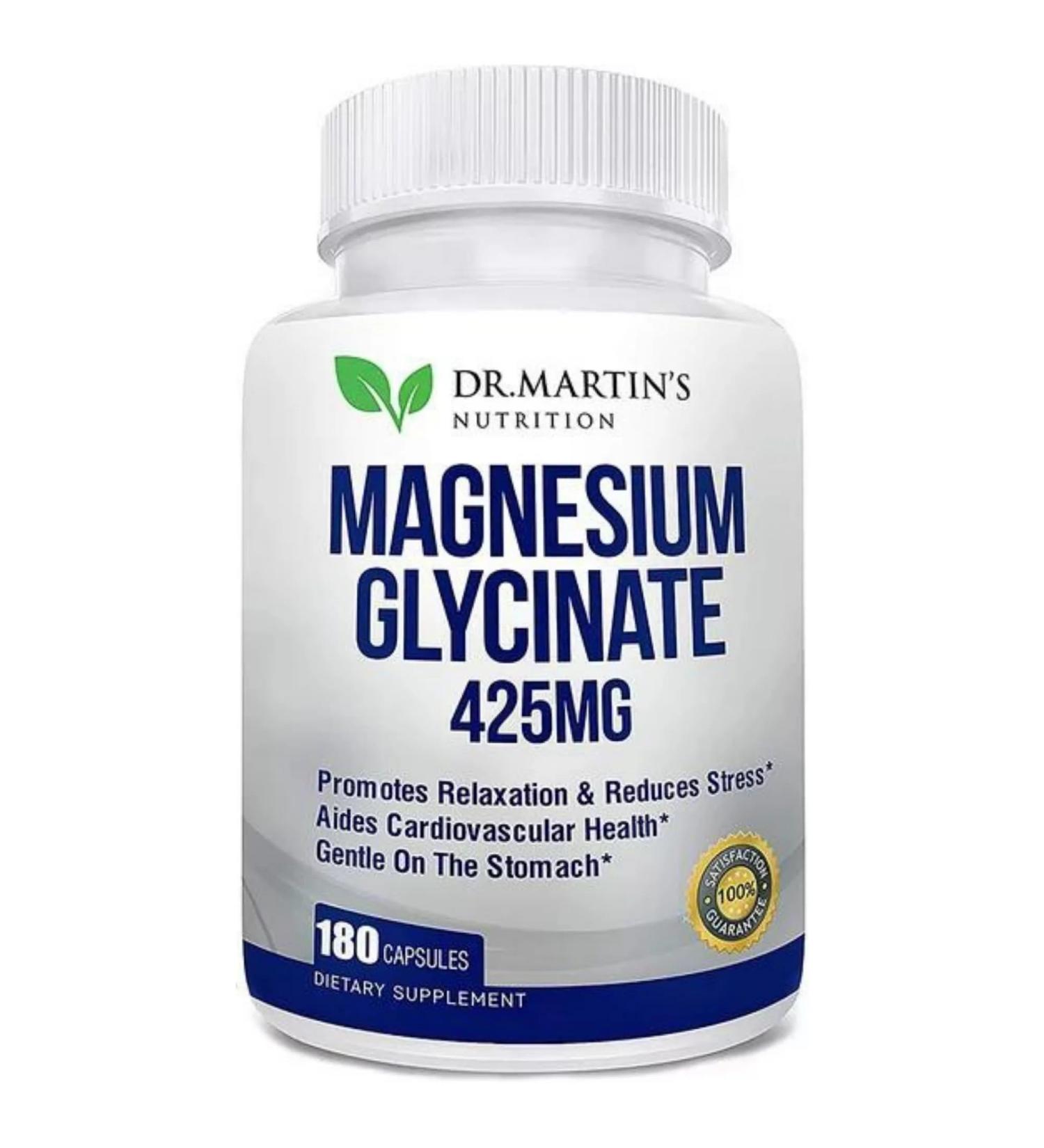 180 Capsules 425mg Magnesium Glycinate Supplement Stress Sleep Muscle Cramps & Healthy Heart Support
