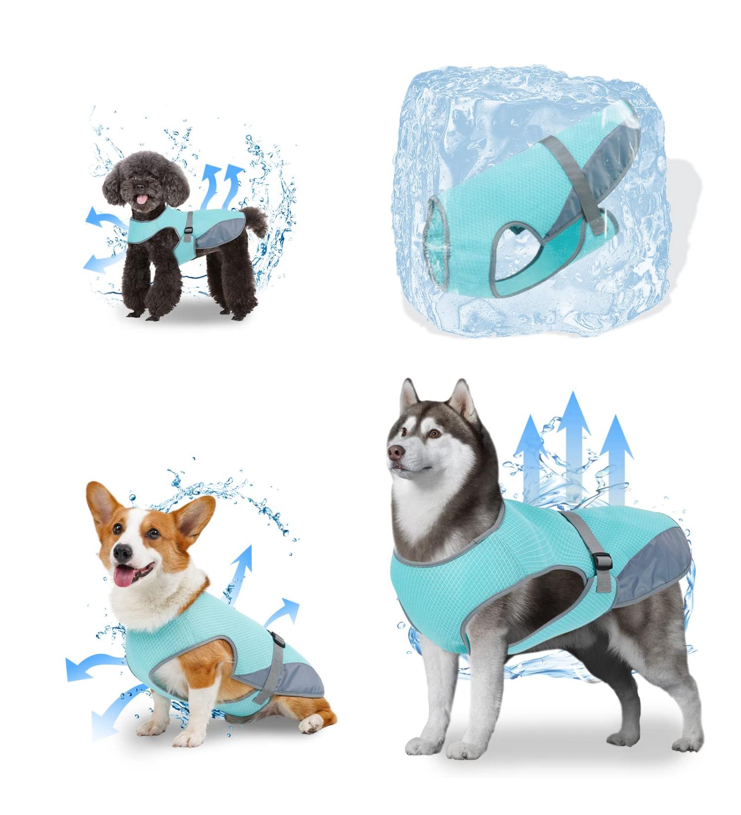 Dog Cooling Vest - Breathable Mesh Ice Jacket for Small, Medium, and Large Dogs - Adjustable Straps - Medium Blue - Buy Online on GoSupps.com
