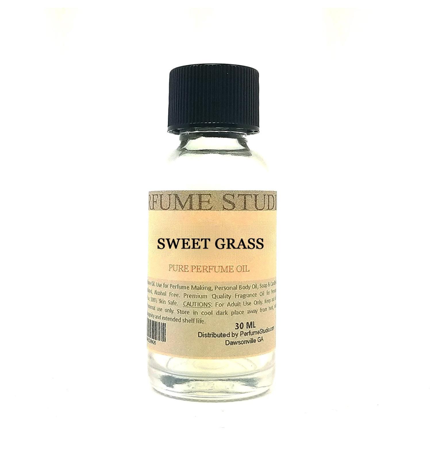 Pure Perfume Oil for Perfume Making Personal Body Oil Soap Candle Making & Incense Splash-On Clear Glass Bottle. Premium Quality Undiluted & Alcohol Free Compatible with: (Sweet Grass 1oz)