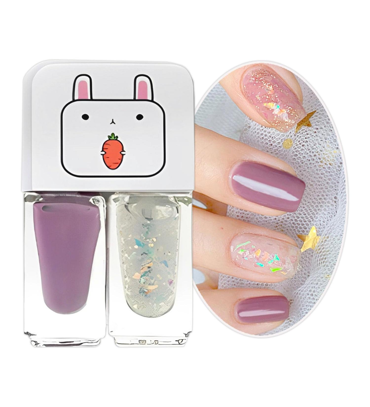 Purple Glitter Nail Polish Set 2 in 1 Quick Dry Shimmering Light Pink Nail Polish Set No Need Cure Nail Colourful Varnish Long Lasting Chip-Resistant Gift DIY Nail Art at Home - Buy Online on GoSupps.com