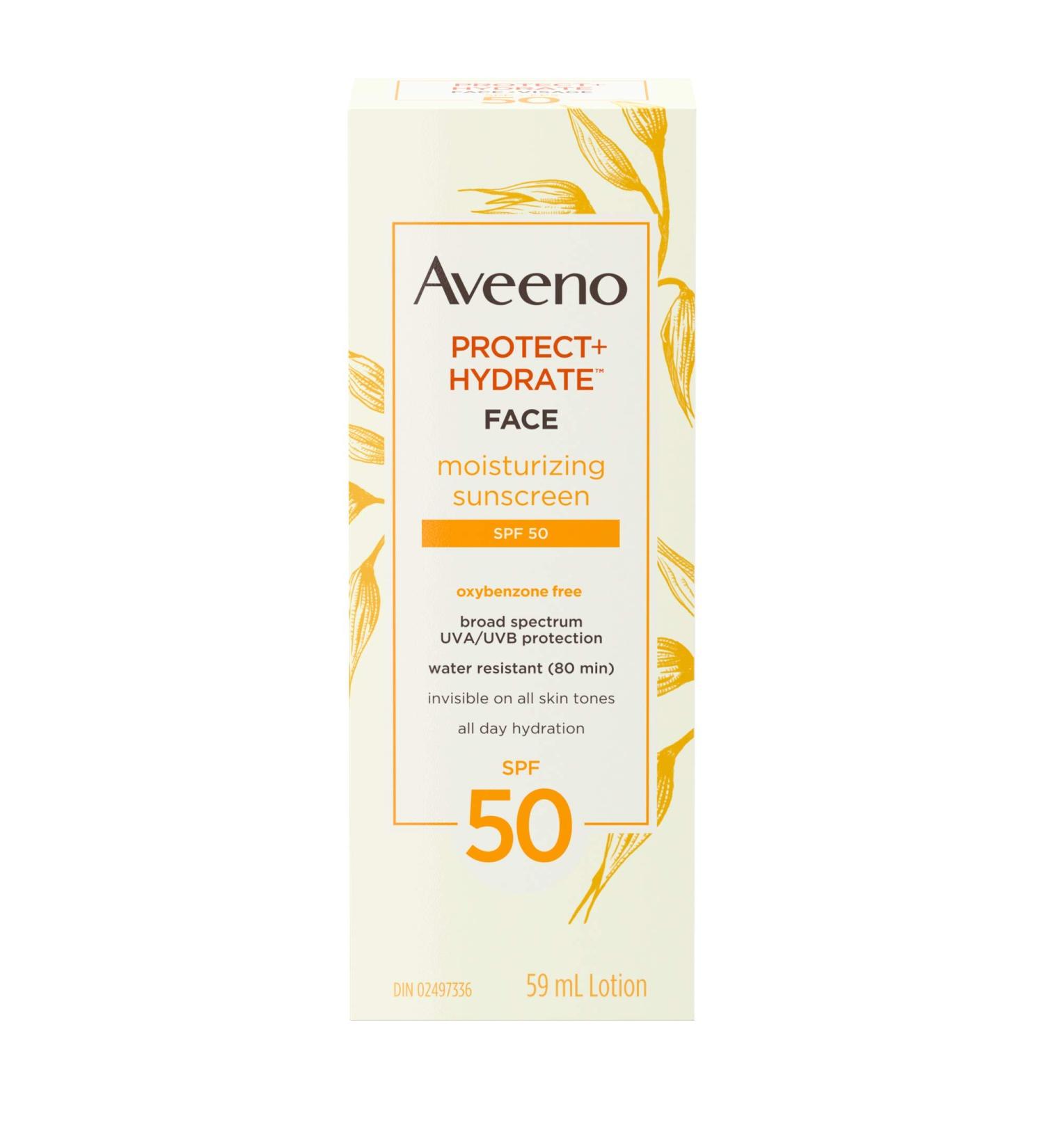 Aveeno Sun Aveeno Protect + Hydrate Face Moisturizing Sunscreen Spf 50 59 ml. 1 count (Pack of 1) SPF 50 (Face) Sunscreen - Buy Online on GoSupps.com