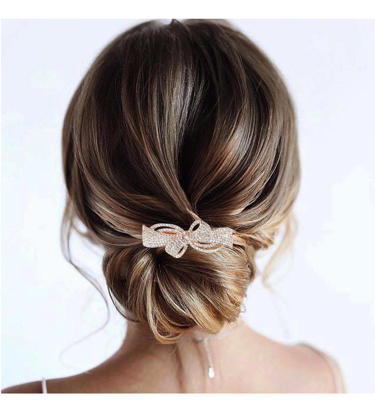 TseenYi Rhinestone Wedding Hair Clip Bow Crystal Hair Clip Shiny Bridal Rhinestone Hair Clip Sparkling Bridal Decorative Headwear Accessories for Women and Girls (Gold Champagne) - Buy Online on GoSupps.com