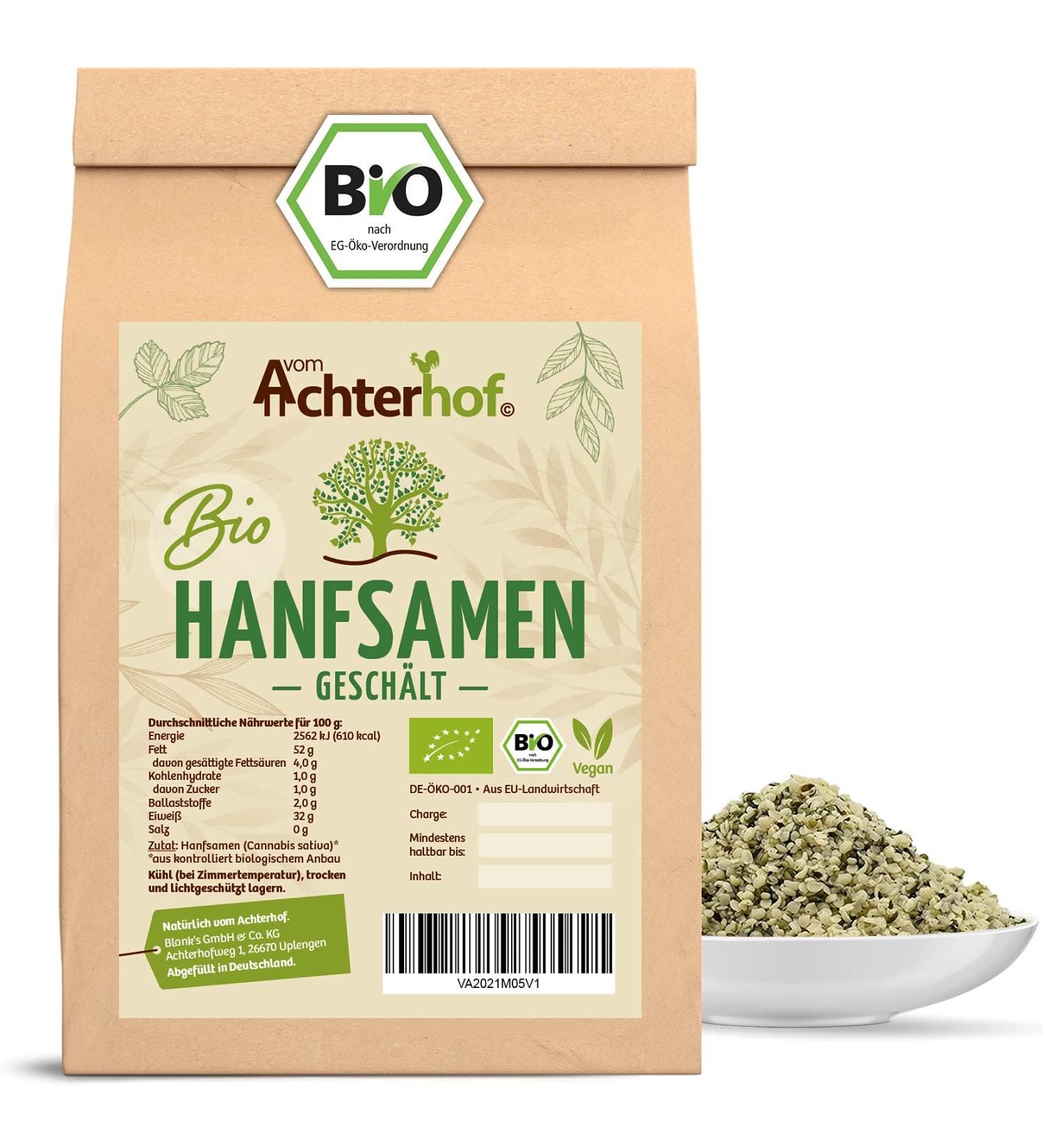 Hemp seeds peeled organic 250g |nutty taste |protein -containing Hemp Seeds |Hemnuts from controlled organic cultivation |Bio -bay seeds for cooking baking and pure snacks |From the Achterhof 250 g (1 Pack)