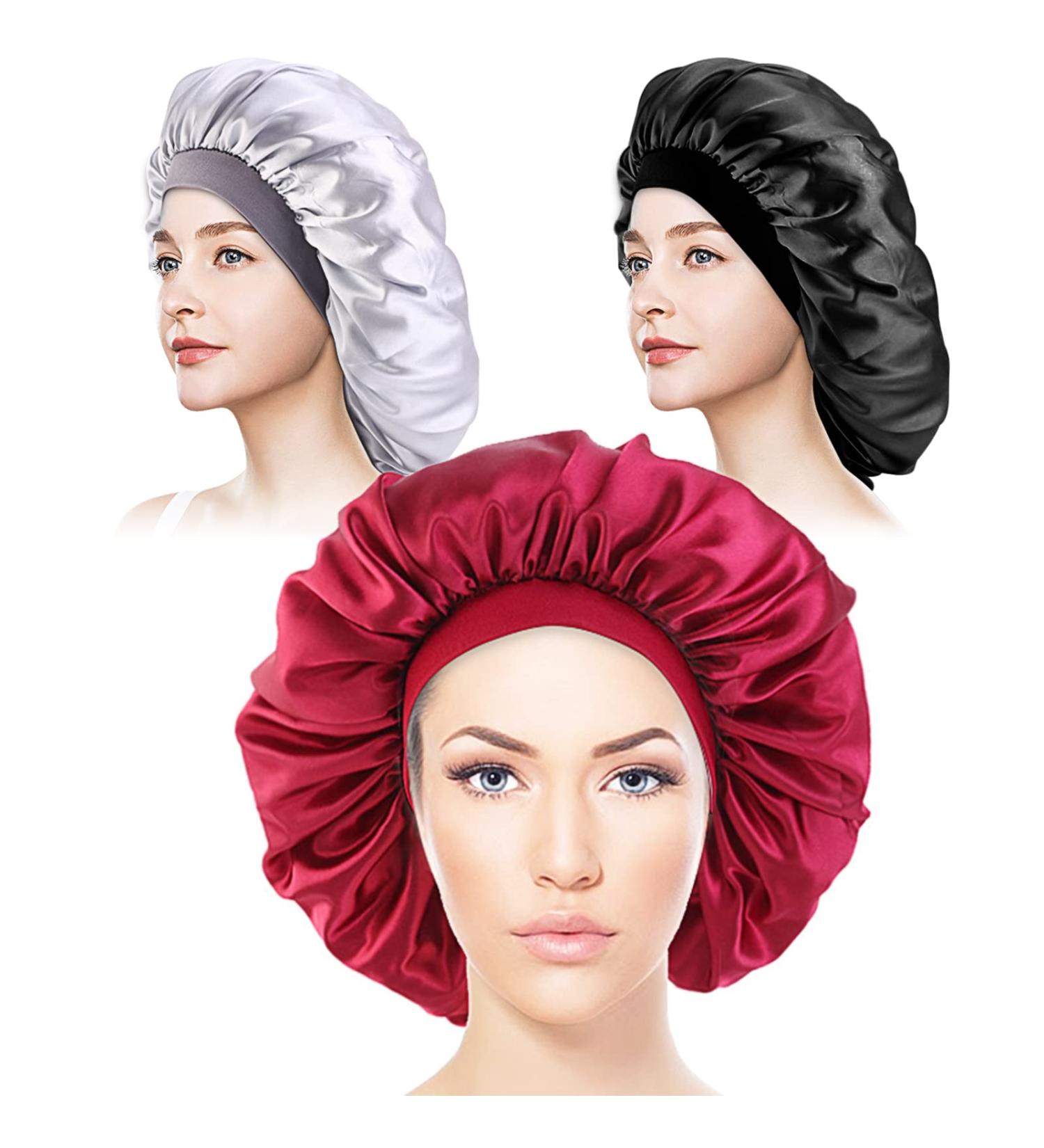 Satin Silk Bonnet Sleep Cap Set for Black Women - 3 PCS Extra Large Jumbo Day/Night Hat for Hair Covers, Chemo Caps with Elastic Band - Buy Online on GoSupps.com