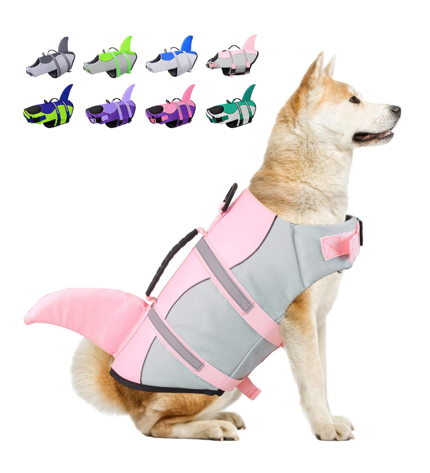 Large Pink Shark Dog Life Jacket | Reflective Vest for Swimming and Boating | High Buoyancy with Rescue Handle | For Small, Medium, & Large Dogs - Buy Online on GoSupps.com
