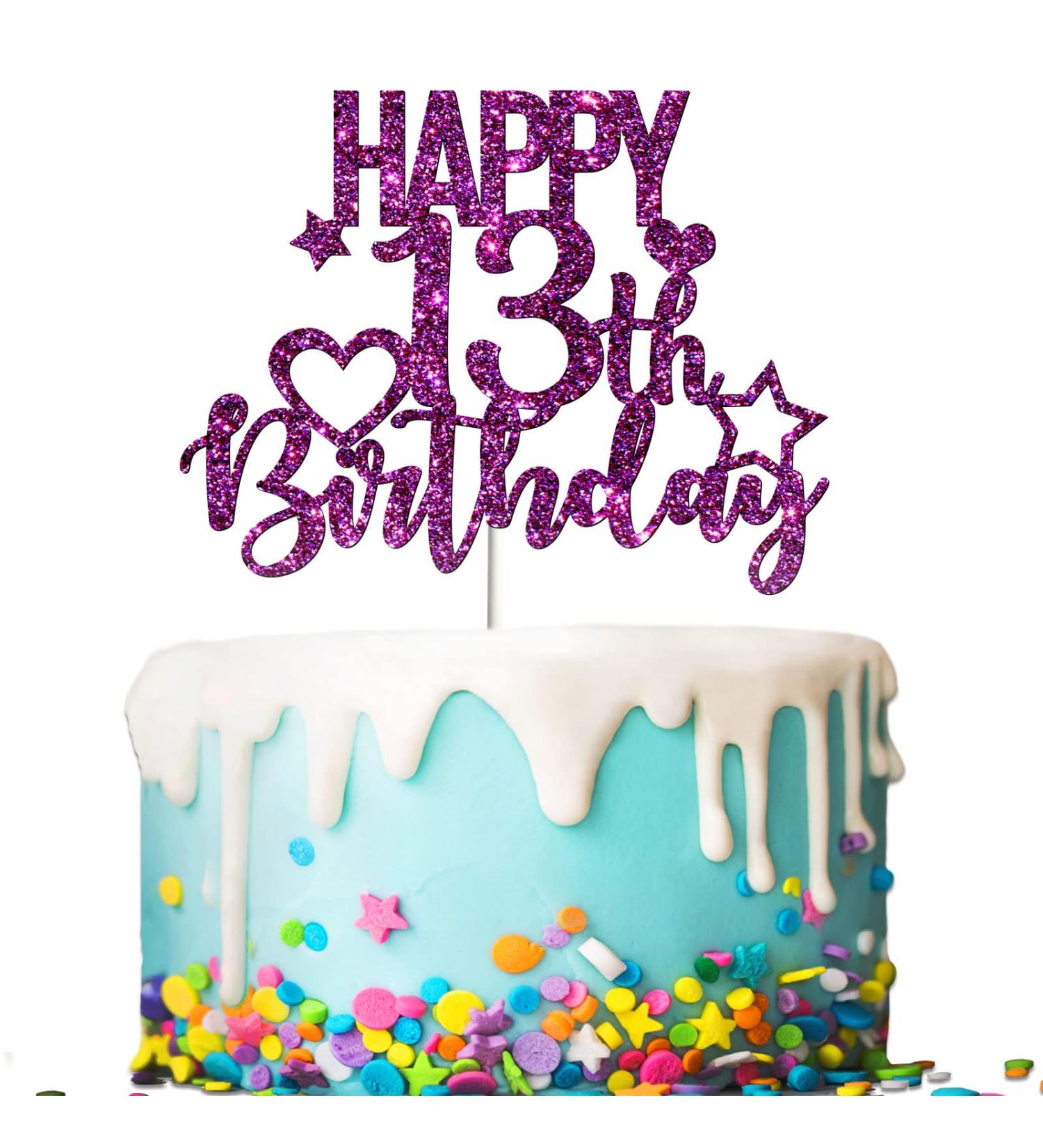 Tenhaisi Purple Happy 13th Birthday Cake Topper Glitter 13 and Fabulous Cake Topper - 13th Birthday Food Picks Decoration - 13 Years Birthday/Wedding Anniversary Party Supplies - Buy Online on GoSupps.com