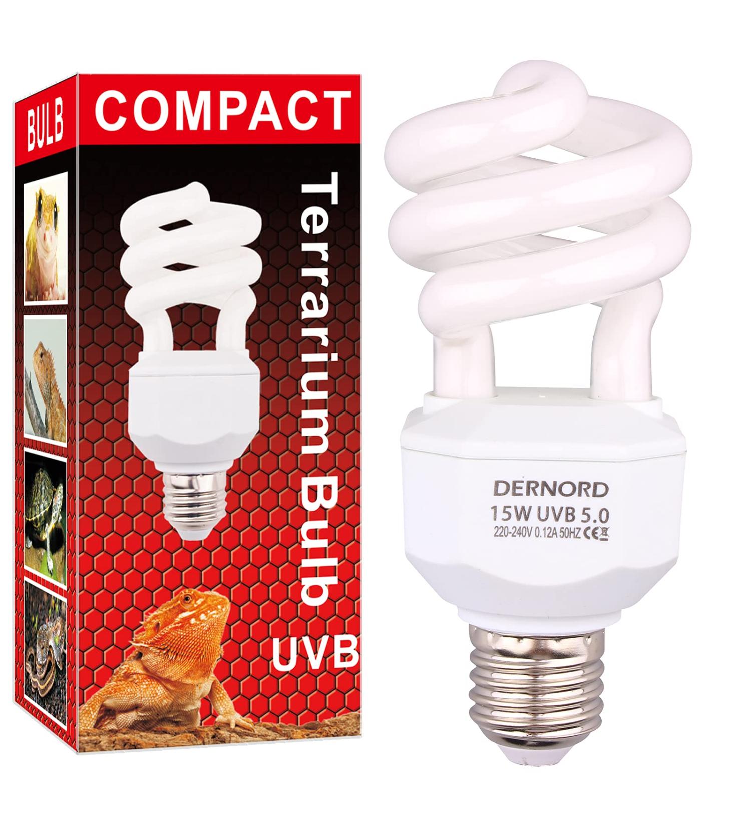 Dernord UVB & UVA Light Bulb 5.0 - 15W Compact UV Lamp for Lizards Geckos Turtles & Snakes - Ideal for Reptile Habitat - Buy Online on GoSupps.com