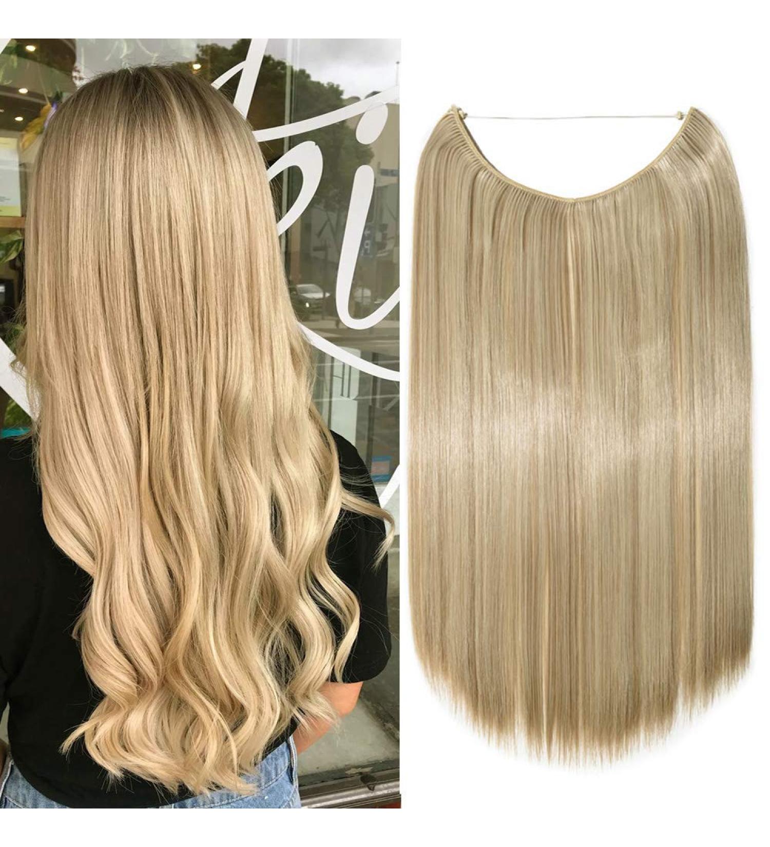 Silk-Co Honey Blonde & Bleach 50cm Hair Extensions - Smooth Invisible Cord Synthetic & Real Hair Blend for Women - Buy Online on GoSupps.com