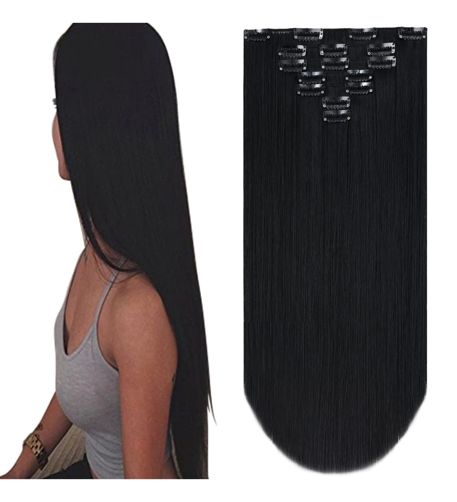 Black Hair Extension Clip Hair Extensions 22" Straight Black Fake Hair Pieces 18" Wavy Women's Wig Fluffy&Not Tangled Synthetic Cheap Silver Dark Brown Blonde Grey White 4.8 oz SYXLCYGG 1 Count (Pack of 1) (7pcs-Straight)D - Buy Online on GoSupps.com