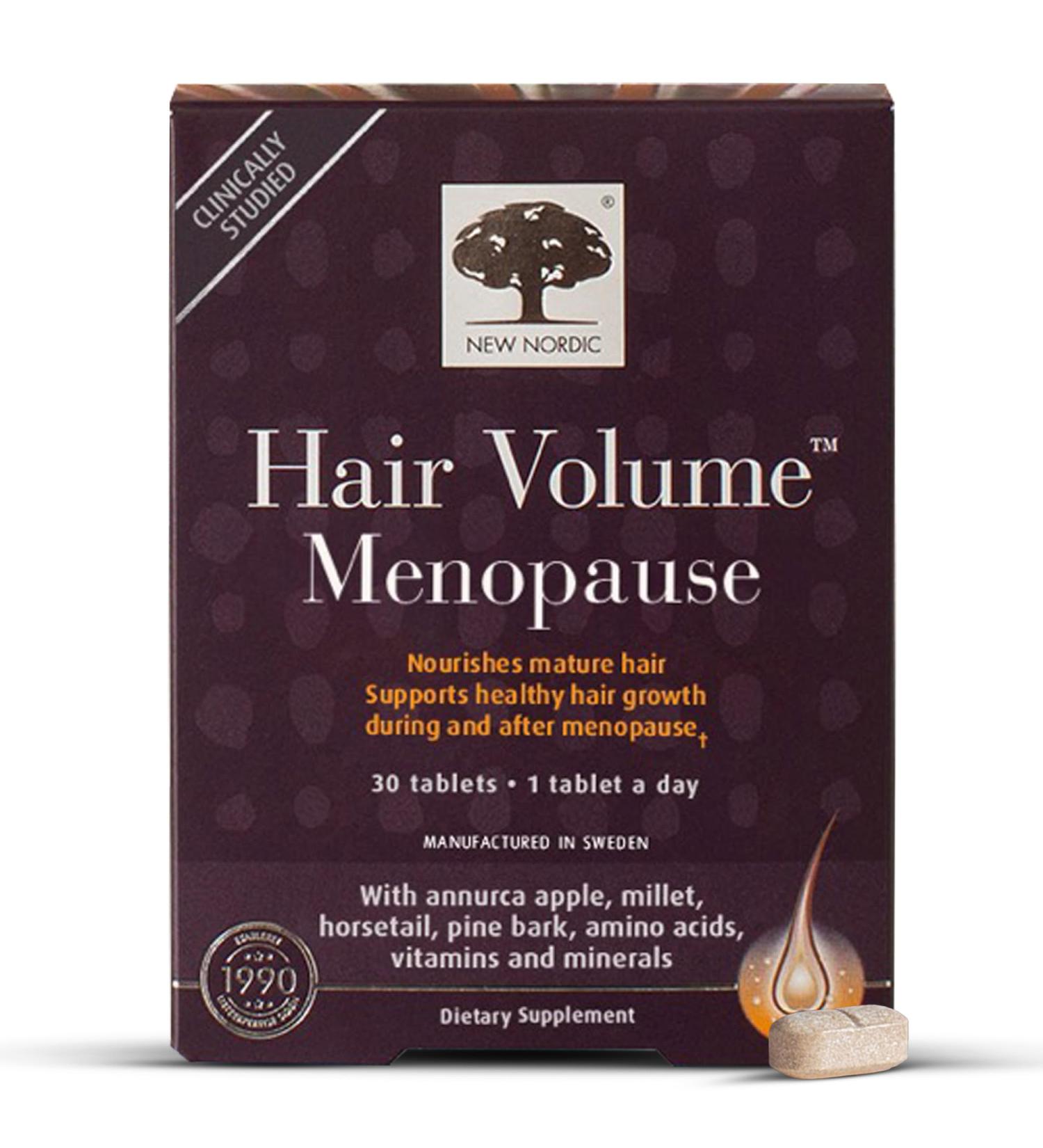 New Nordic Hair Volume for Menopause | Supports Healthy Hair Growth & Nourishes Mature Hair | 30 Tablets for Post-Menopausal Women - Buy Online on GoSupps.com