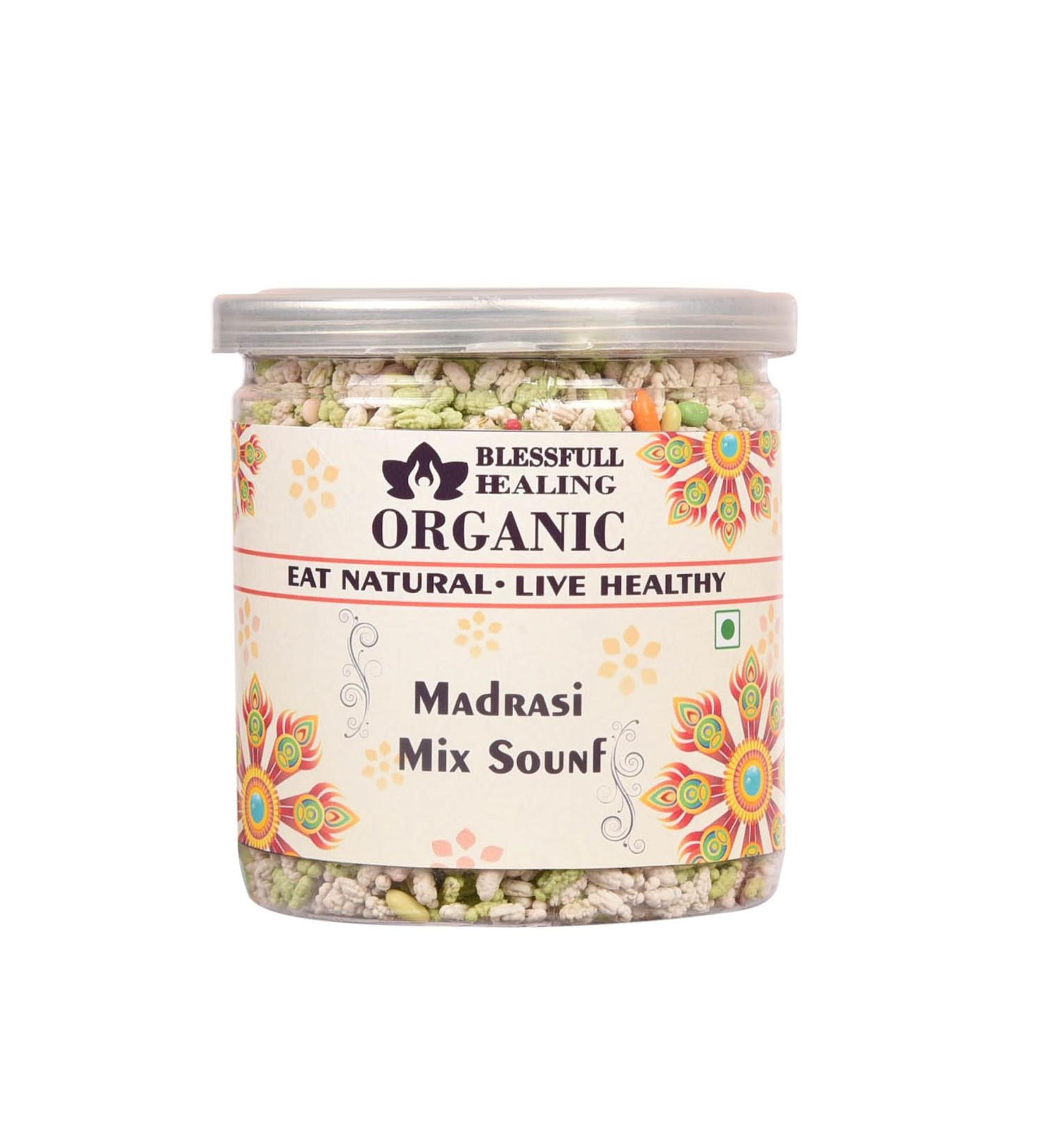 Blessfull Healing Organic Madrasi Mix Sounf 300 Gram Airtight Container (Packing May Vary)