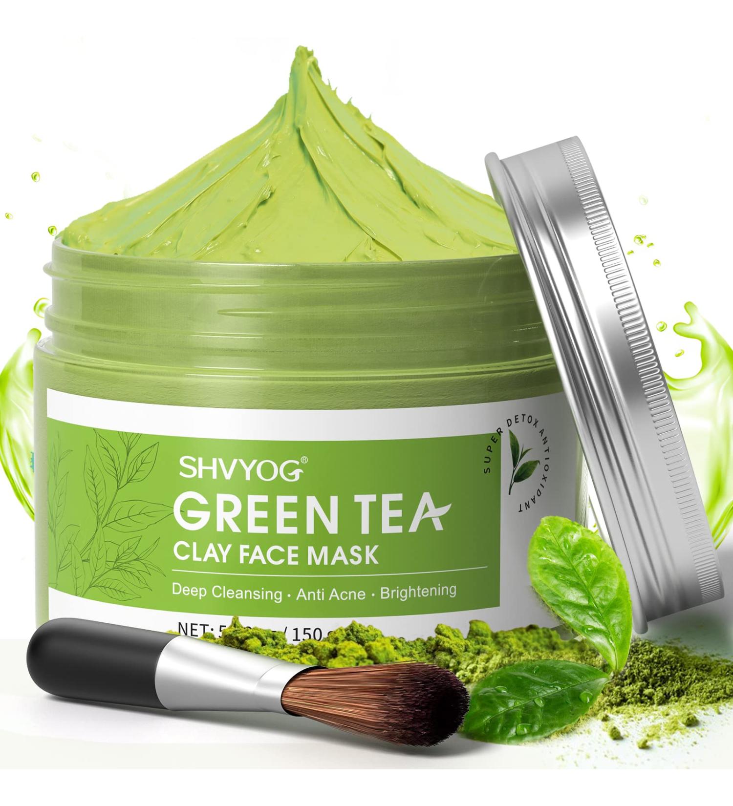 SHVYOG Green Tea Face Mask - Antioxidant Clay Mask with Volcanic Mud for Deep Cleansing & Hydrating | Reduce Pores, Blackheads, Wrinkles - Buy Online on GoSupps.com