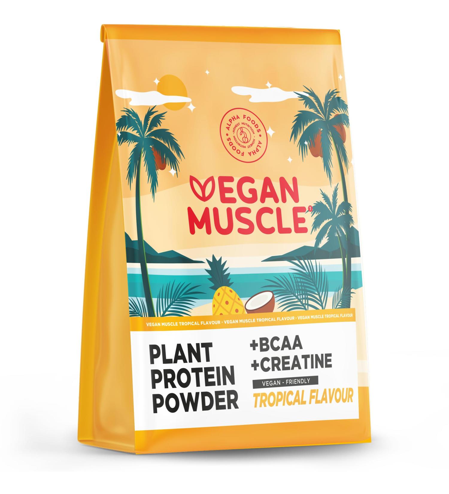 Vegan Muscle Protein Shake - Tropical | 18g Vegan Protein Powder with BCAA & Creatine | 600g International Shipping - Buy Online on GoSupps.com