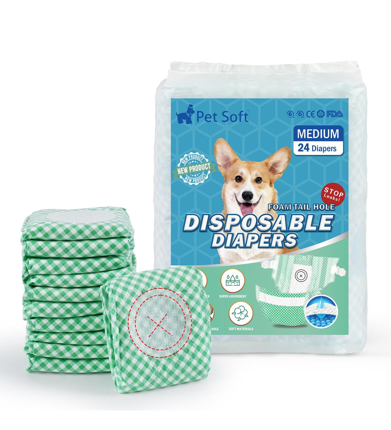 PET Soft Disposable Diapers for Dogs & Cats - 24 Adjustable Tall-Sucking Cat & Dog Diapers - Perfect for Bitches (Size M) - Buy Online on GoSupps.com