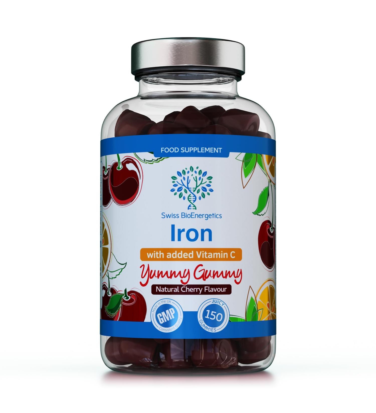 150 Iron Gummies with Vitamin C - Natural Cherry Flavor - 5 Month Supply - Fast Absorption - Gentle on Digestion - Made in UK - Buy Online on GoSupps.com