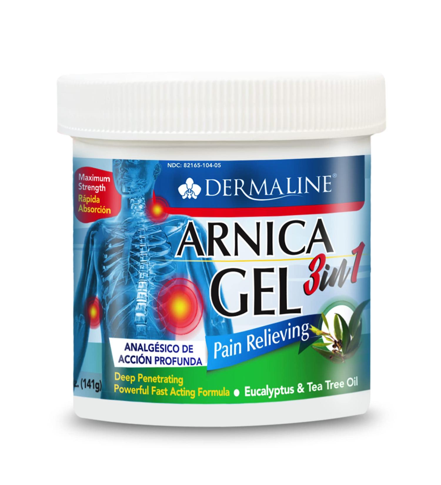 DERMALINE Arnica 3 in 1 Gel Eucalyptus Tea Tree Oil Vitamin E - Fast Acting and Absorbing Pain Relief