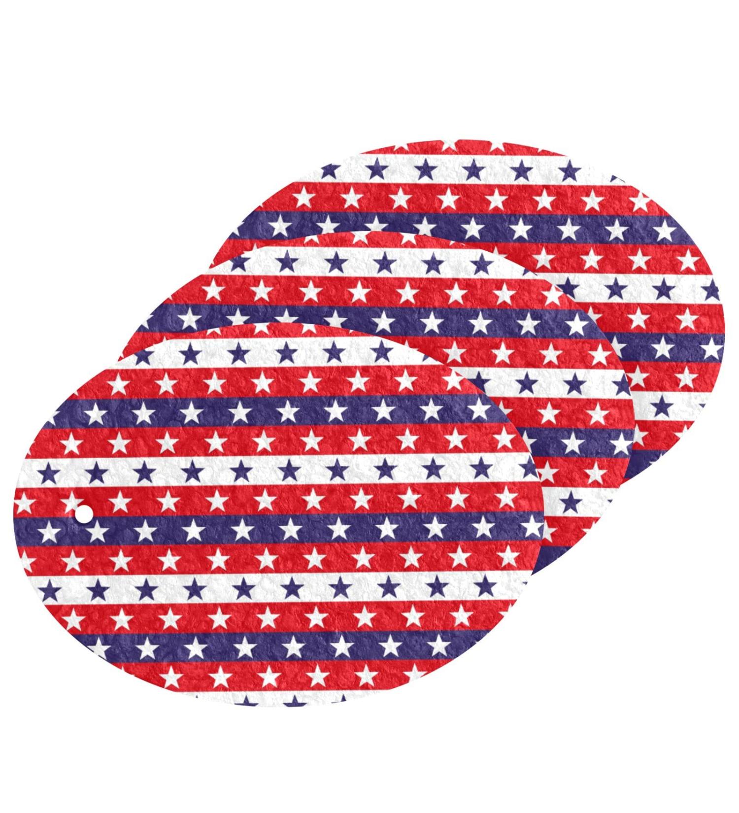 3-Pack Cleaning Kitchen Sponges Oval American Stars and Stripes Kitchen Cellulose Dishwashing Wood Pulp Cotton - Buy Online on GoSupps.com