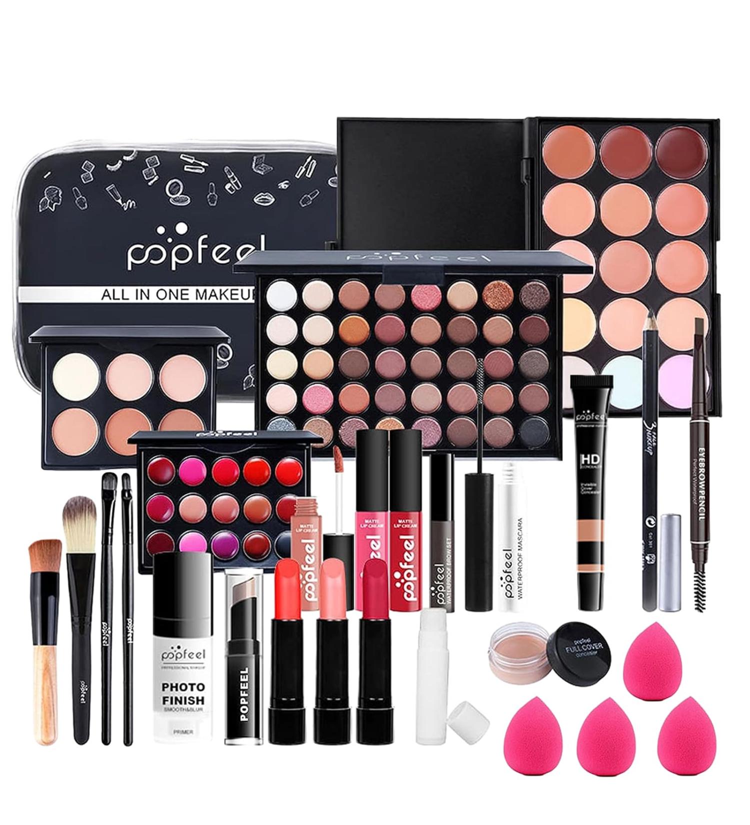 All-in-one Makeup Set Gift 30 Pieces Complete for Women with Cosmetic Essentials and Makeup Travel Bag Bundle Eyeshadow Palette Lipstick Foundation Powder for Teenagers - Buy Online on GoSupps.com