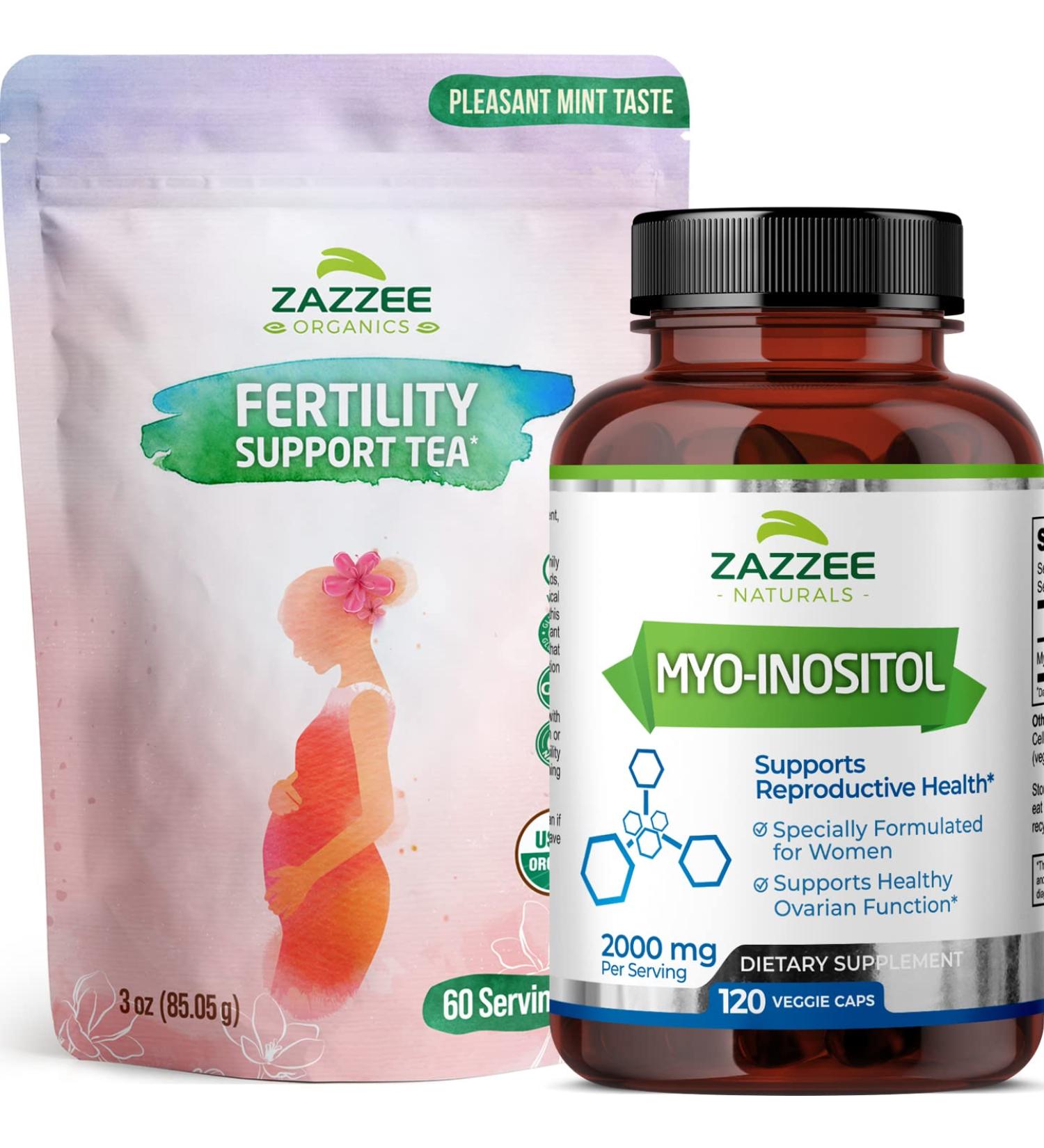 Zazzee Myo-Inositol Capsules & USDA Organic Fertility Tea - Support for Fertility and Reproductive Health - Buy Online on GoSupps.com