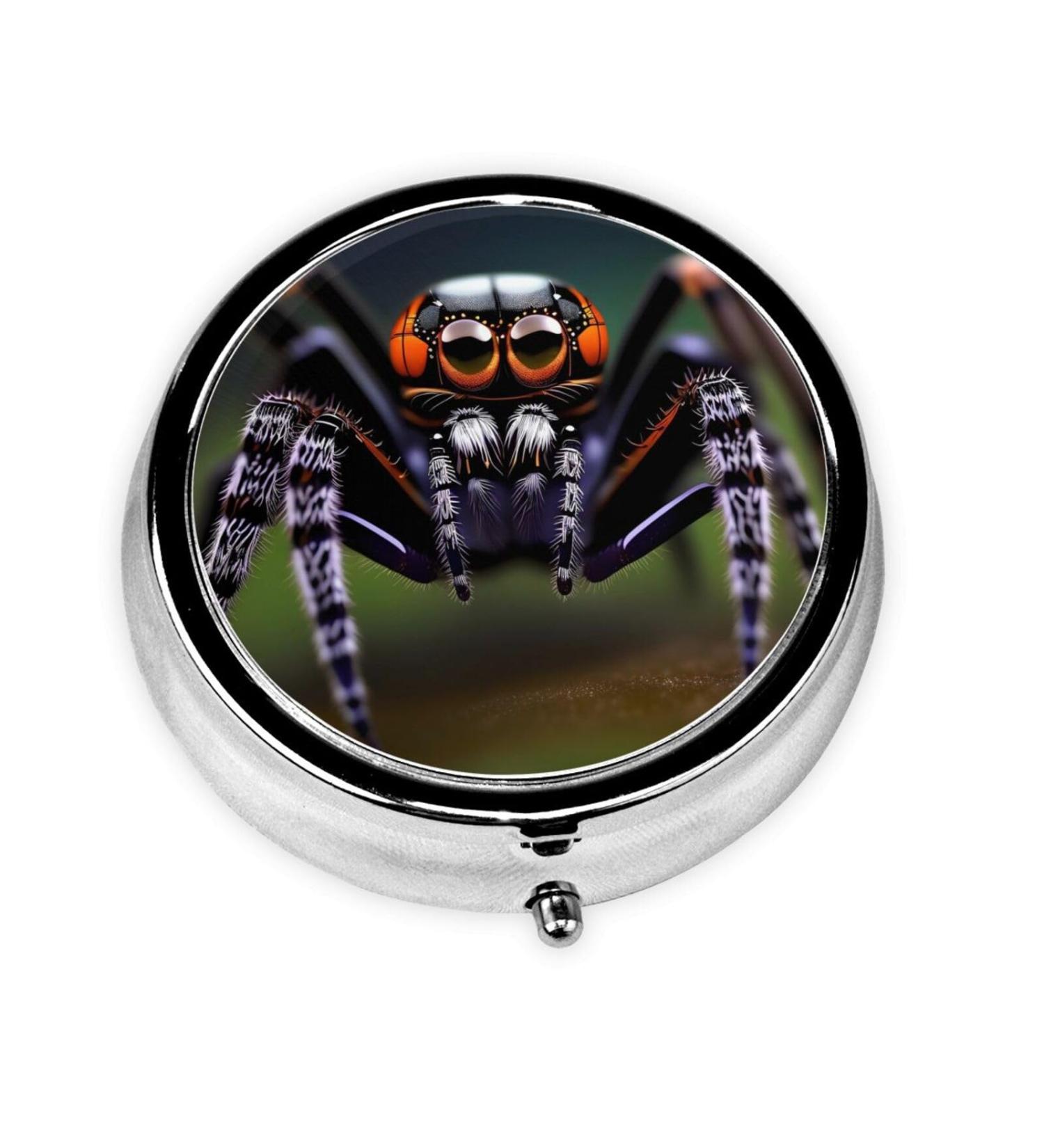 Tropical Rainforest Spiders Round Pill Box | 3 Compartment Pill Organizer | Portable Travel Pill Container - Buy Online on GoSupps.com