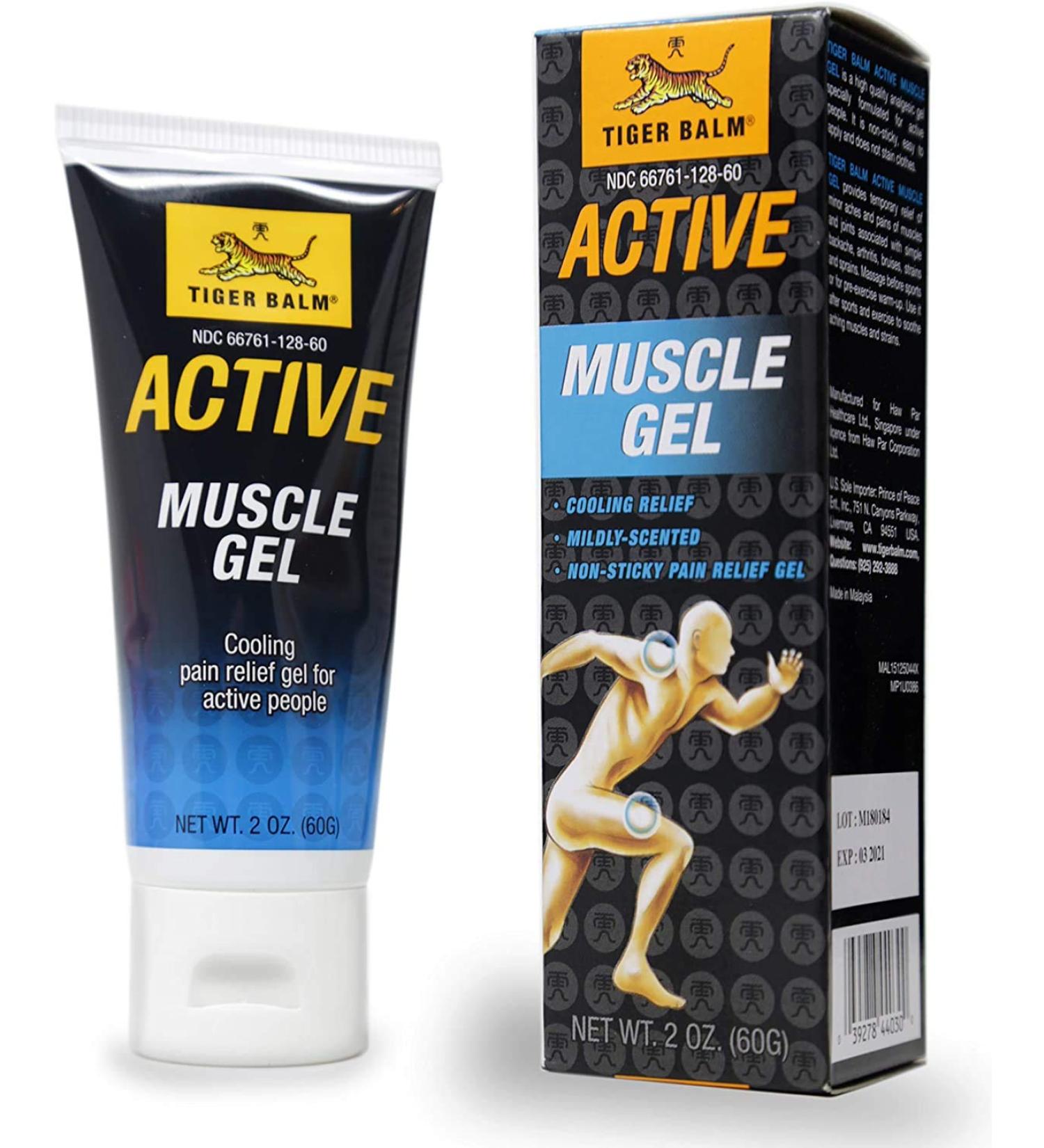 Tiger Balm Active Muscle Gel 2 oz. Relief for Muscle Soreness Topical Gel for Sprains Joint & Muscle Gel Non-Greasy Gel Post-Workout Relief 2 Ounce (Pack of 1)