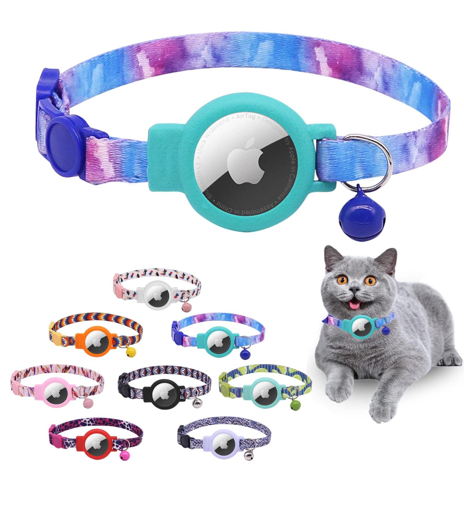 Mouyou Airtag Cat Neck Band | Adjustable Blue Gradient Collar with Bell & Safety Clasp | Soft Nylon with Silicone Holder | International Shipping - Buy Online on GoSupps.com
