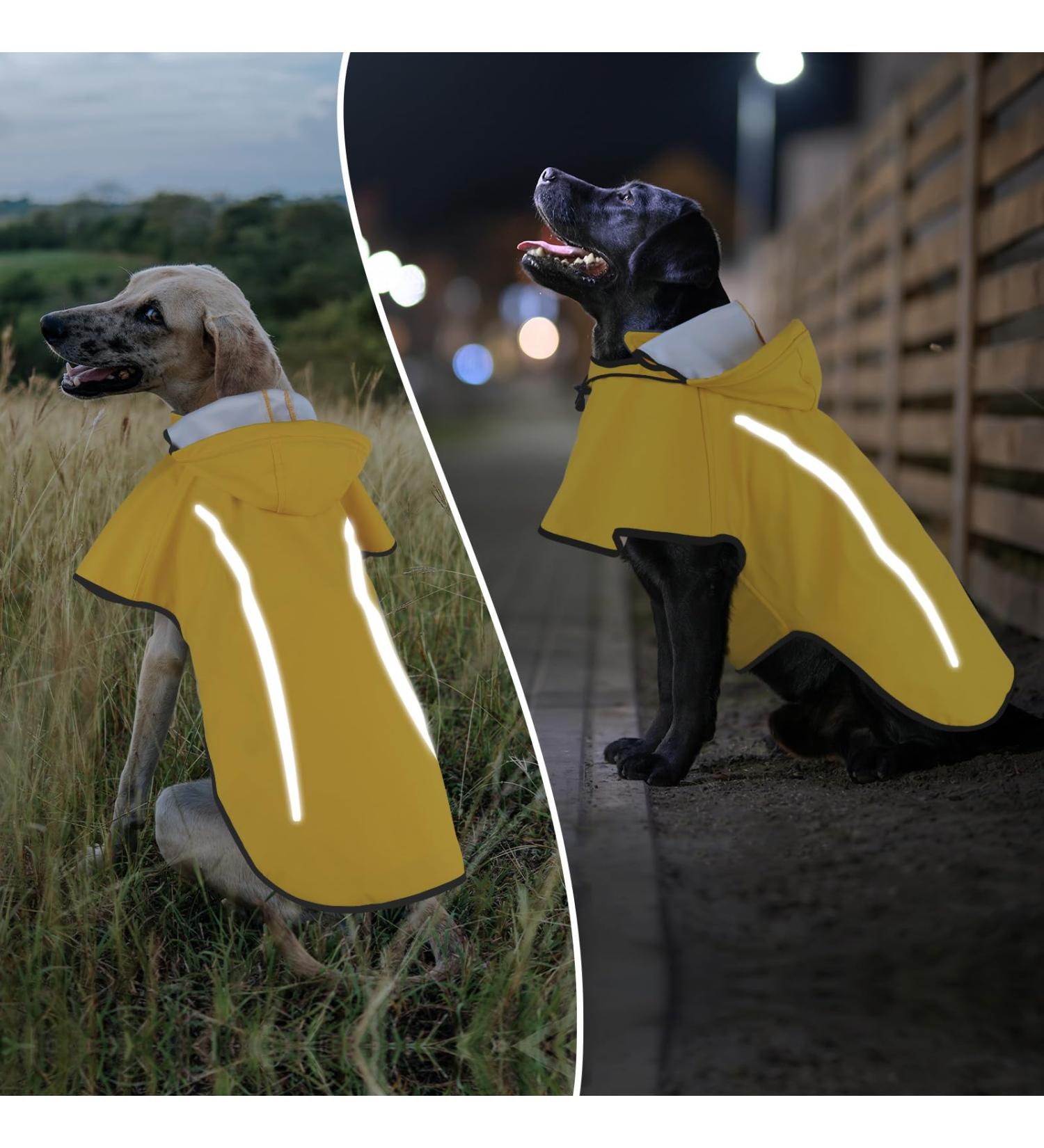Buy Ultra-Light Waterproof Dog Raincoat with Reflector Strips & Removable Hood | Hundred Coat - Perfect for Outdoor Adventures in Yellow - Buy Online on GoSupps.com