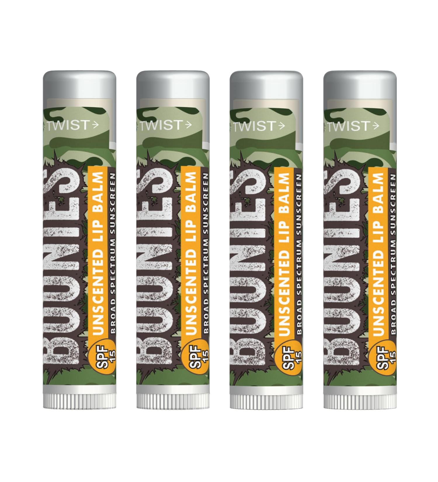 Boonies SPF 15 Lip Balm (.15oz) - Organic Moisturizing Sunscreen Lip Balm for All Skin Types Eco-Friendly & Long-Lasting Protection (4 Count Unflavored) Unflavored 4 Count (Pack of 1)