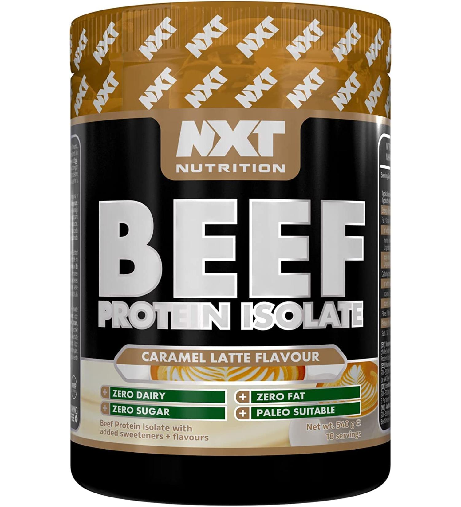 NXT Beef Protein Isolate 540g - High Protein Powder with Natural Amino Acids - Paleo Keto Friendly - Dairy and Gluten Free (Caramel Latte) - Buy Online on GoSupps.com