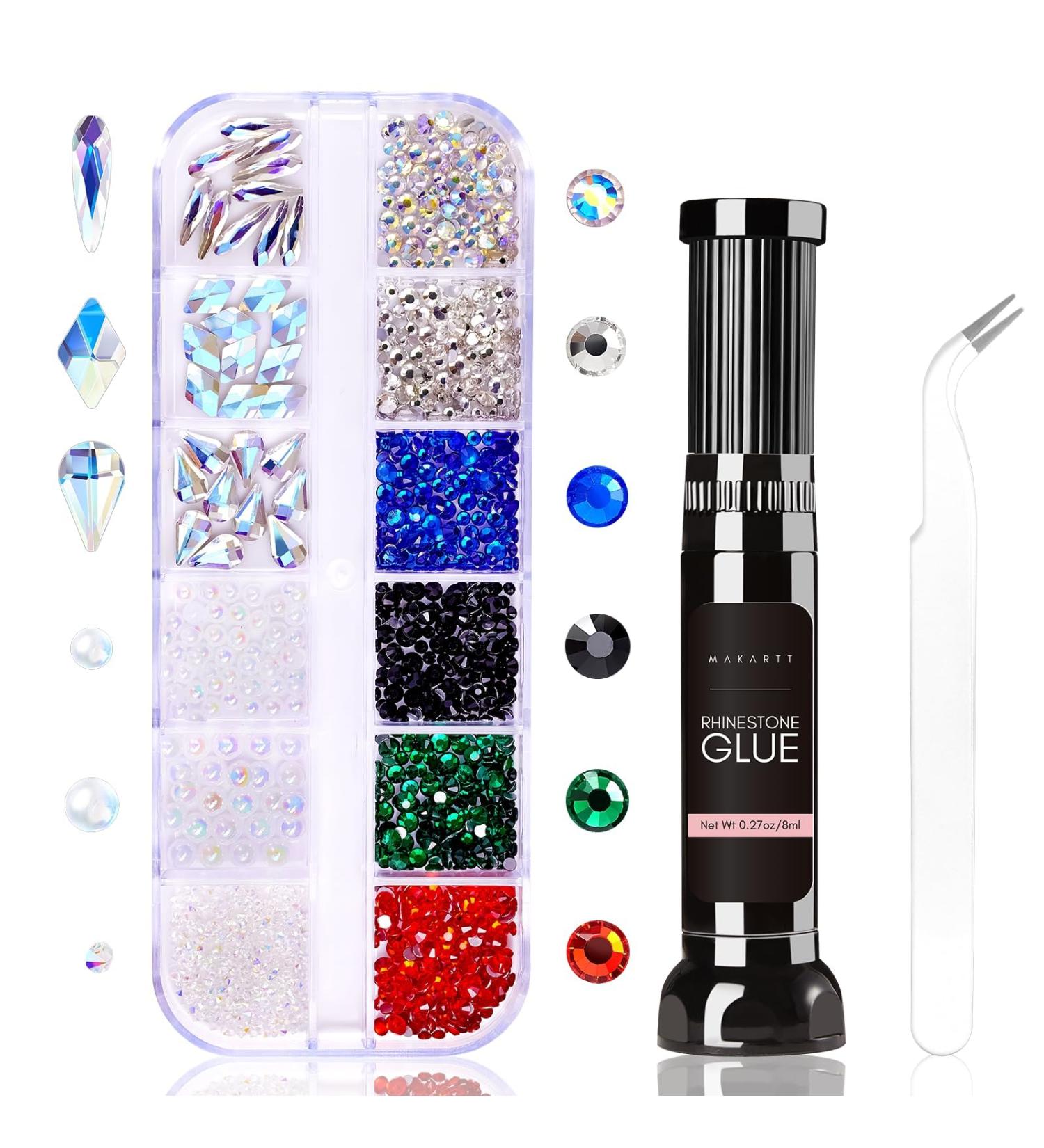 Makartt Nail Strass Glue Kit | 8ml Gel Nail Brush with Mixed Color Diamond Beads for Sparkling DIY Manicure & Halloween Decor - Buy Online on GoSupps.com