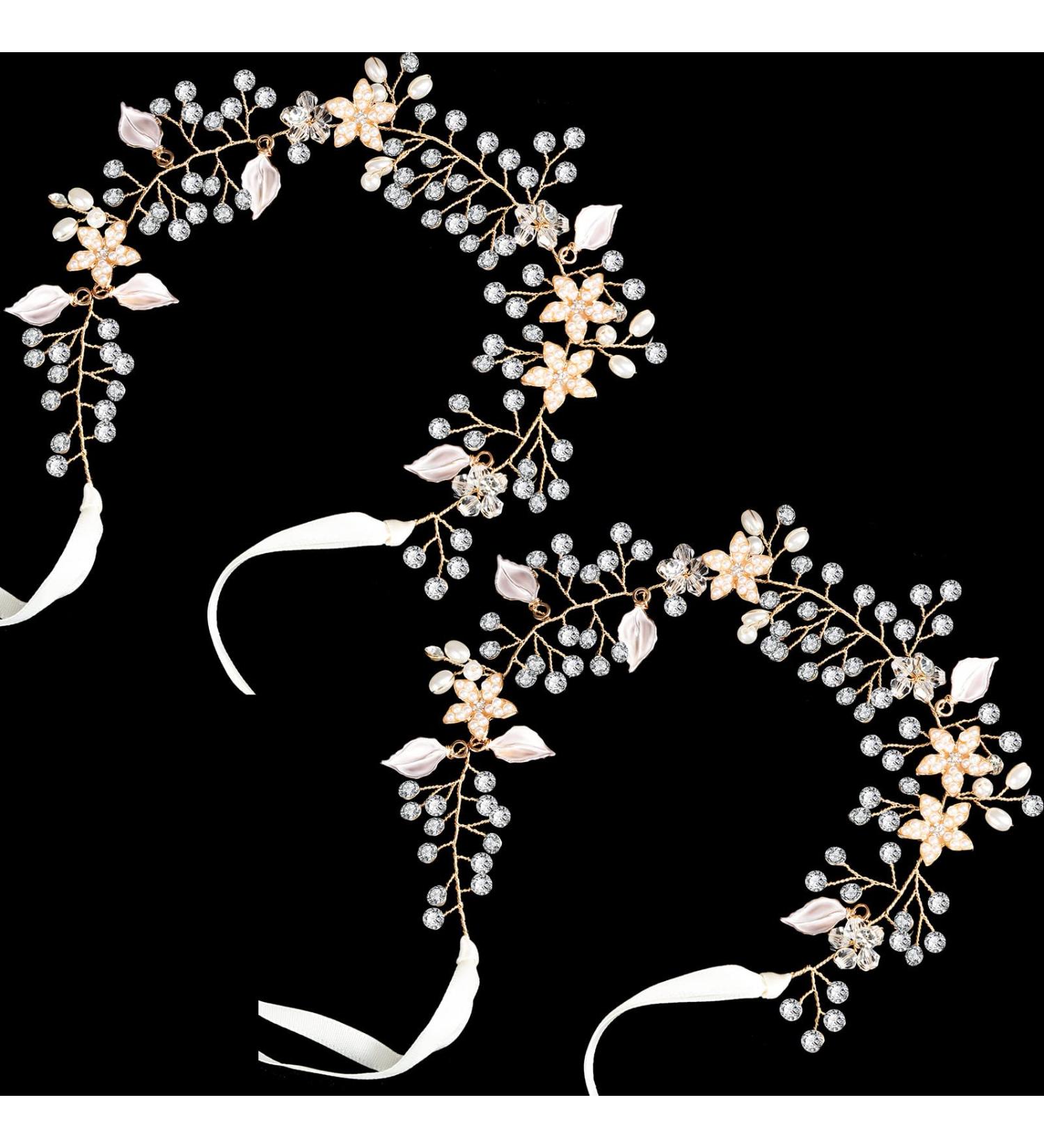 Gold Flower Girl Headbands - Rhinestone & Pearl Hair Accessories for Wedding & Parties - Set of 2 - Buy Online on GoSupps.com