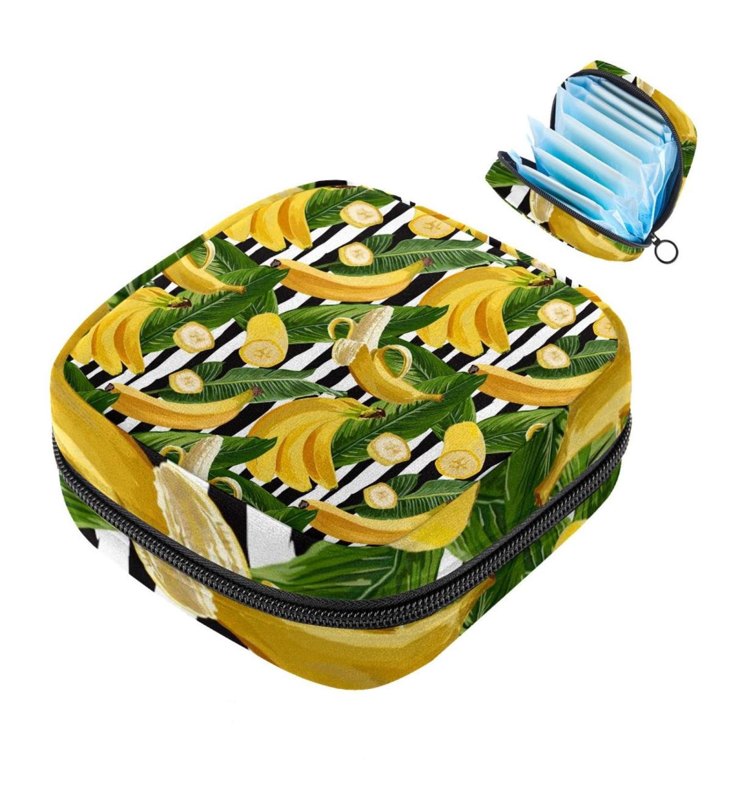 MUOOUM Menstrual Pad Bag | Sanitary Napkin & Tampon Organizer for Women & Girls (Banana Palm Leaf Stripe) - Multi-colored - Buy Online on GoSupps.com