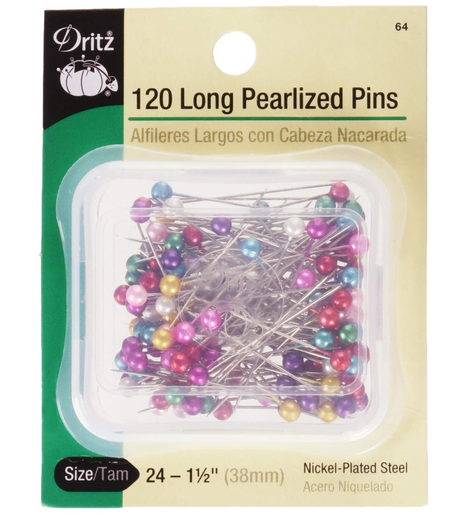 Dritz 64 Pearlized Pins - Long 1-1/2-Inch (120-Count) Assorted Colors - Buy Online on GoSupps.com