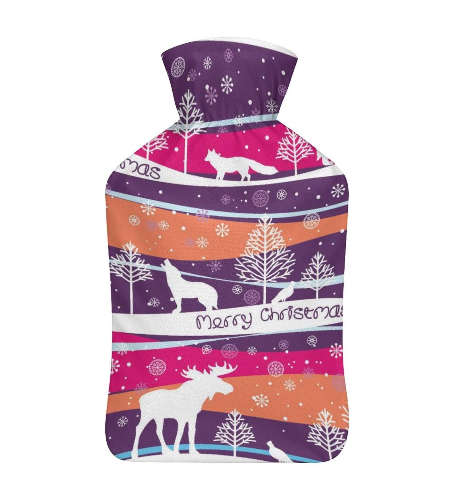 Christmas Hot Water Bottle with Plush Cover - Cozy Bed Hand Warmer for Adults & Kids - 26.5x15.3cm - Buy Online on GoSupps.com