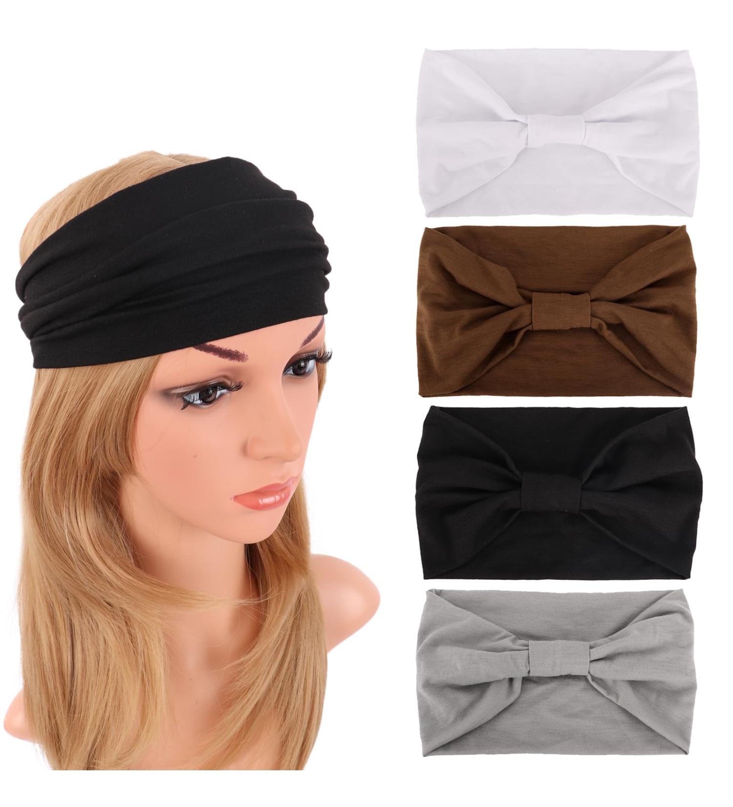MapofBeauty 9 Inch/24 cm Thick Wide Headbands Cotton Knotted Elastic Hair Band Head Wrap Non slip Fashion Yoga Sports Accessories (Black/White/Grey/Brown) - Buy Online on GoSupps.com
